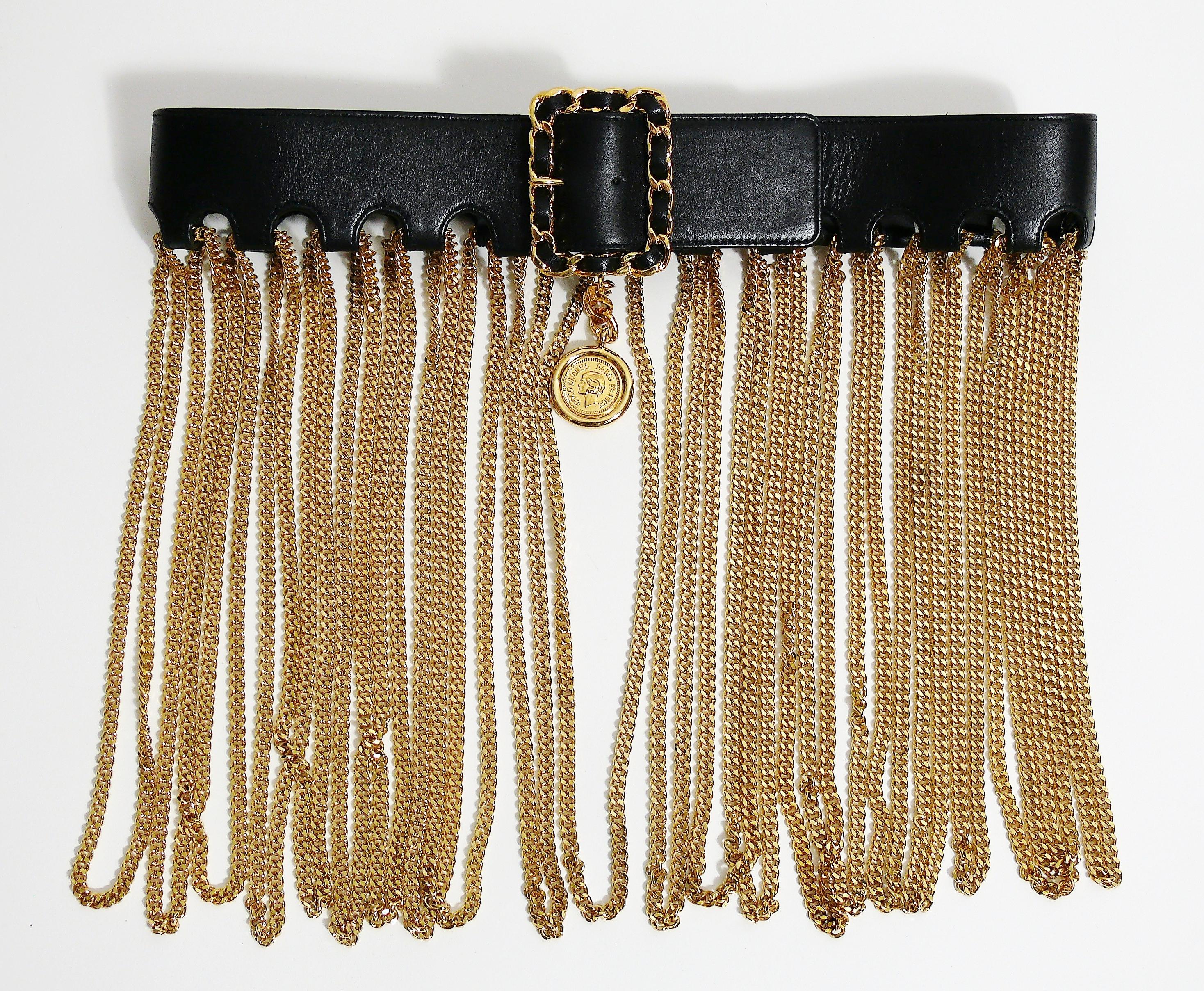 Women's Chanel Vintage Iconic Leather Multi Chain Tassel Runway Belt Fall Winter 1991