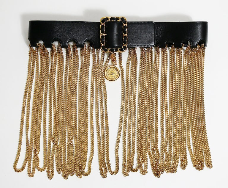 Chanel Vintage Iconic Leather Multi Chain Tassel Runway Belt Fall Winter  1991 at 1stDibs