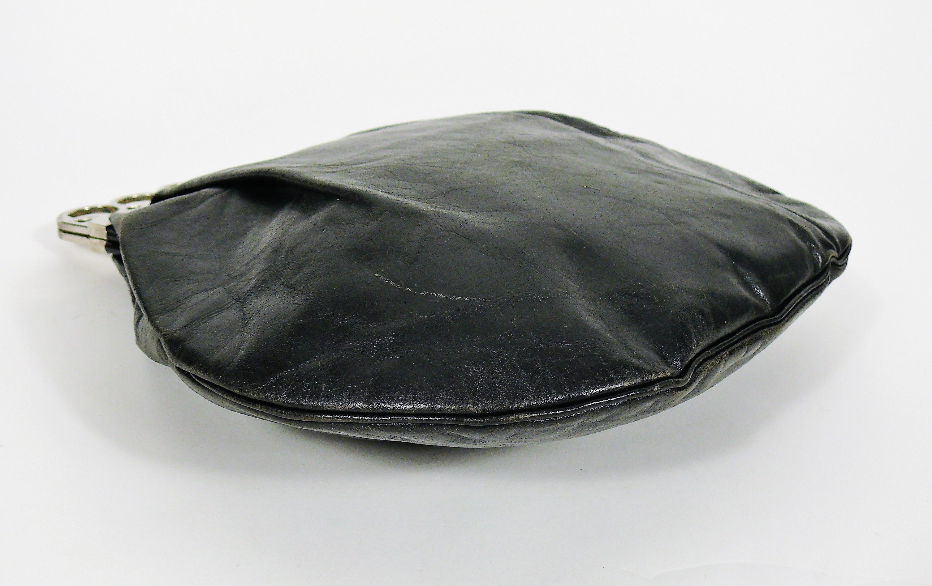 Jean Paul Gaultier Vintage Black Distressed Leather Knuckle Duster Clutch 1