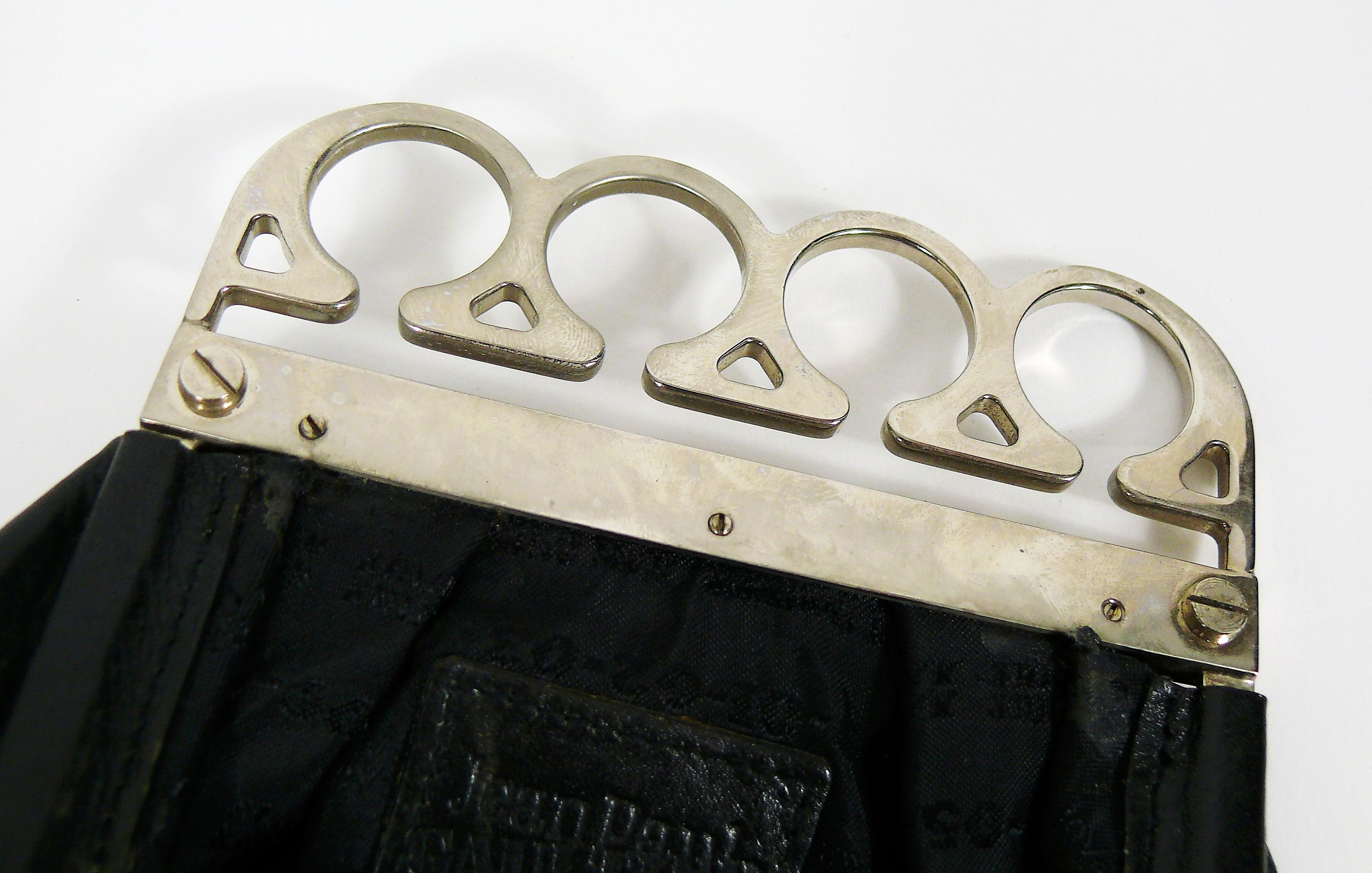 Jean Paul Gaultier Vintage Black Distressed Leather Knuckle Duster Clutch 11