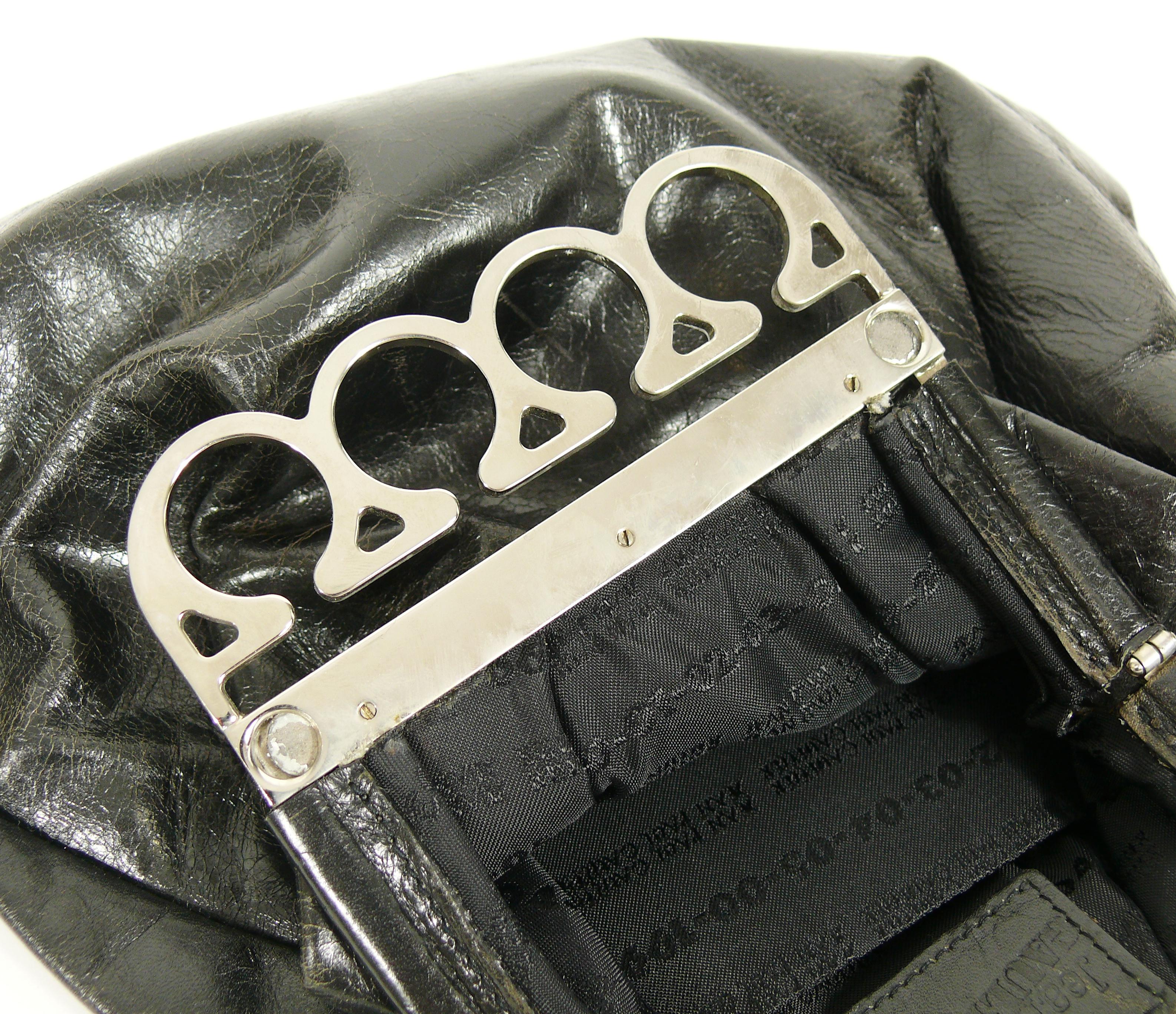 Jean Paul Gaultier Vintage Black Distressed Leather Knuckle Duster Clutch 12