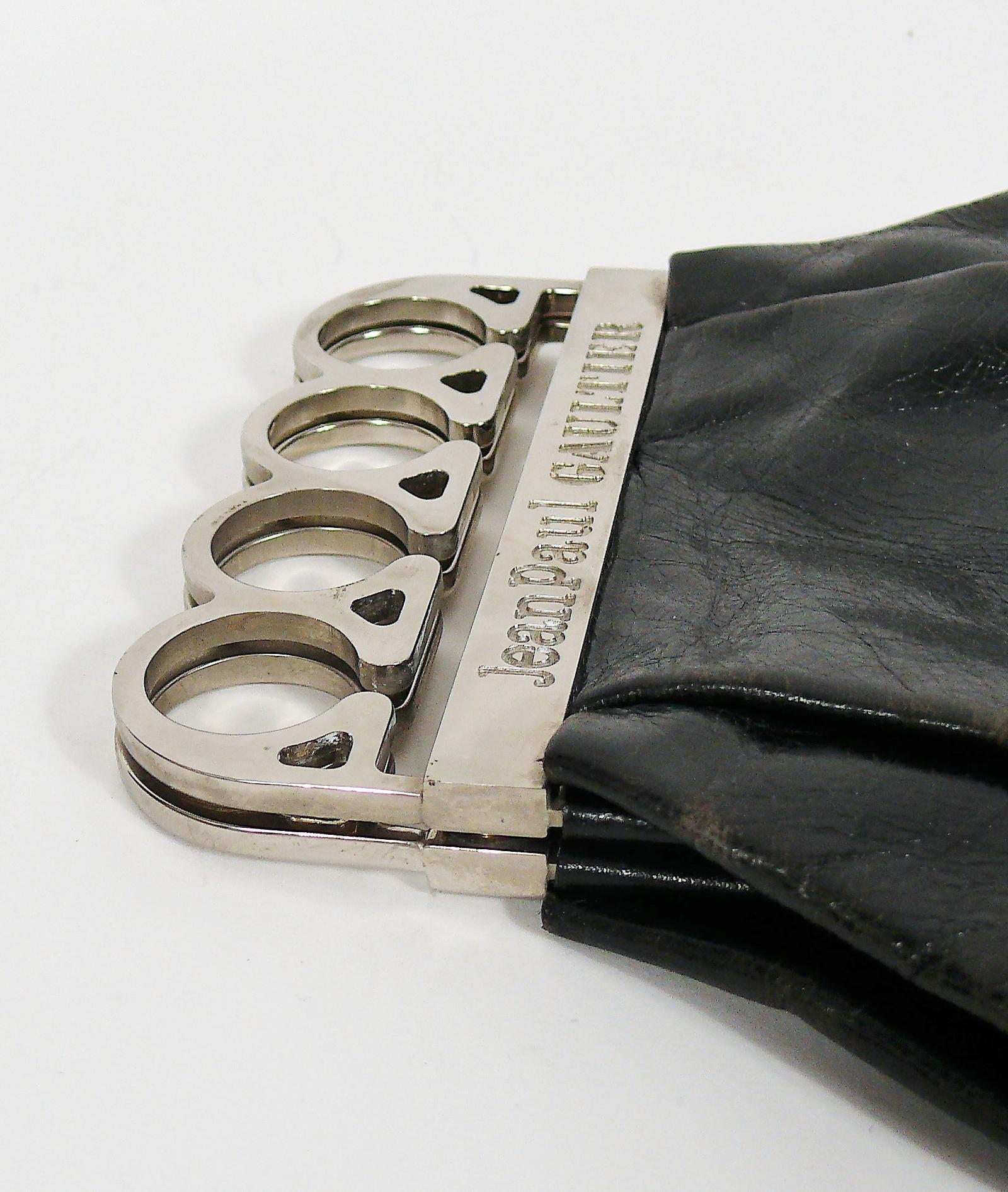 Jean Paul Gaultier Vintage Black Distressed Leather Knuckle Duster Clutch 10