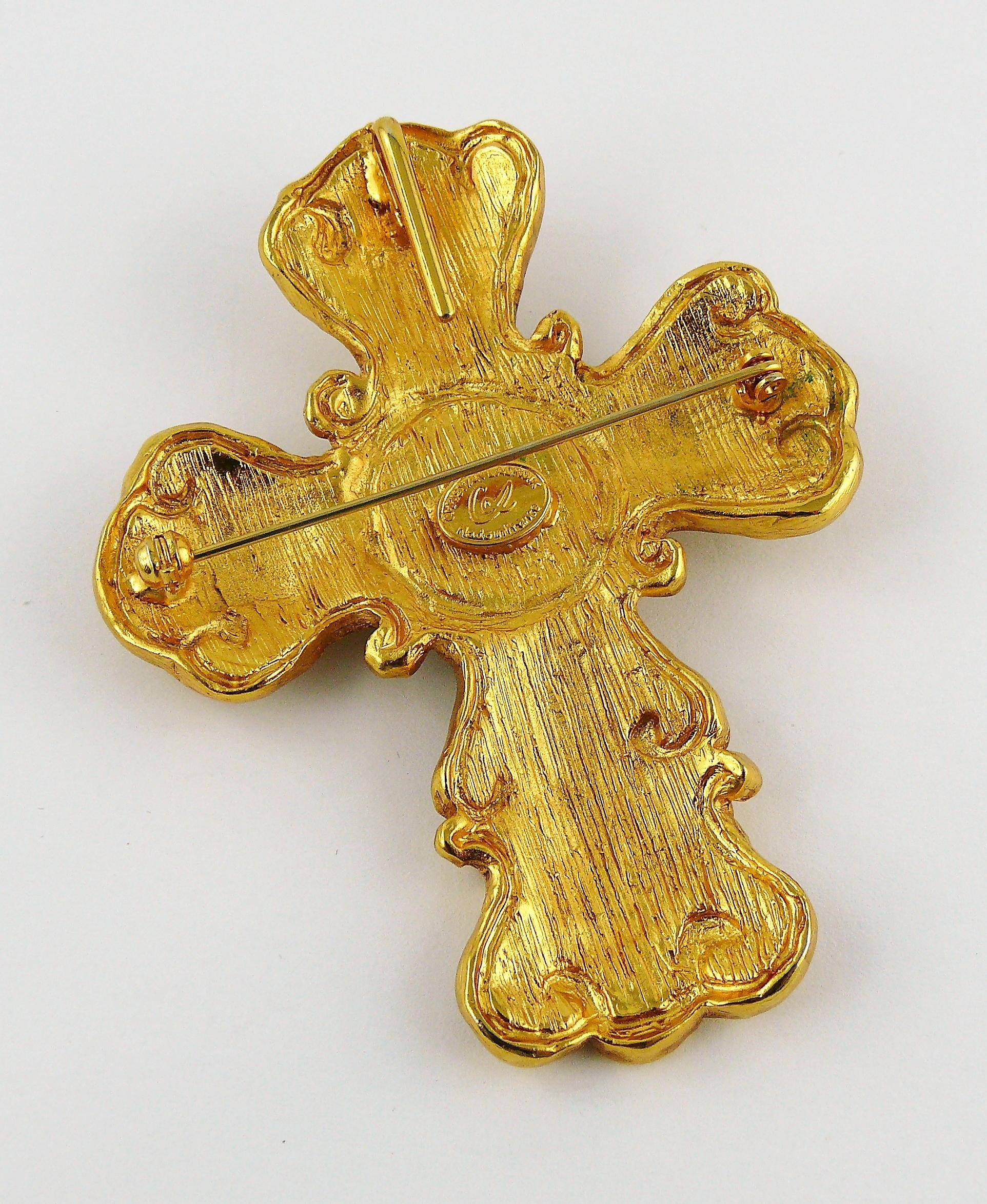 Christian Lacroix Vintage Gold Toned Enameled Cross Pendant Necklace 4