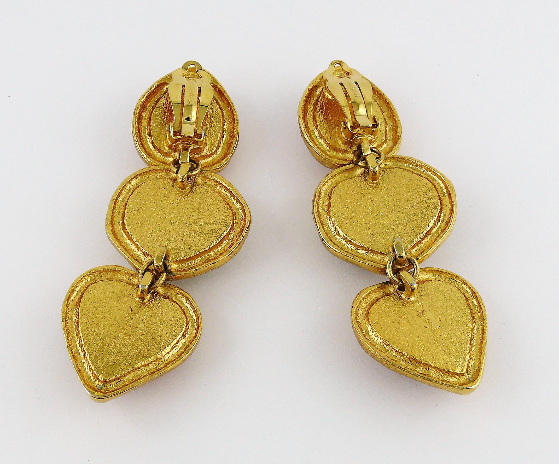 Yves Saint Laurent YSL Vintage Heart Dangling Earrings 1