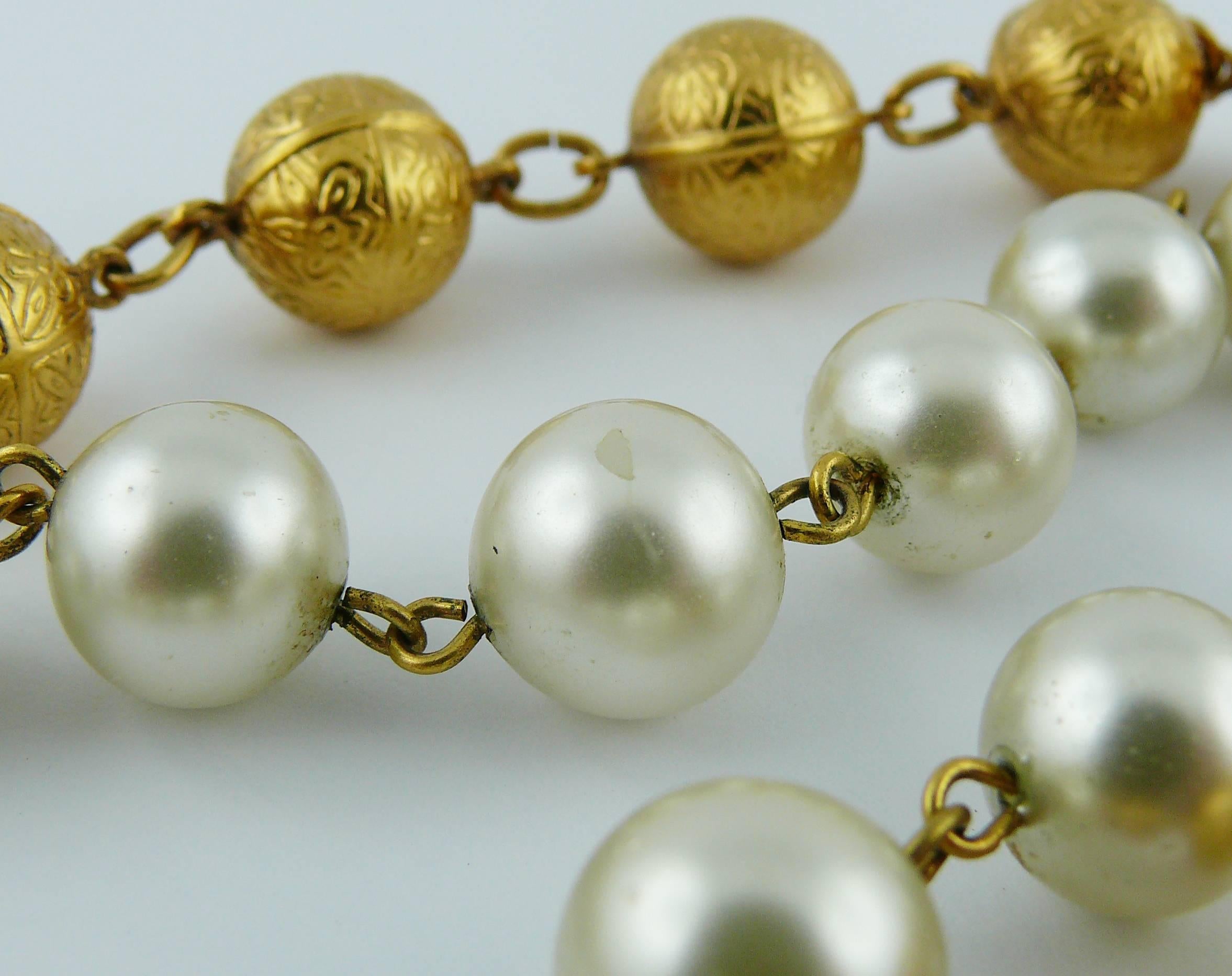 Women's Chanel Vintage Faux Pearls and Gold Balls Four Strand Bracelet For Sale
