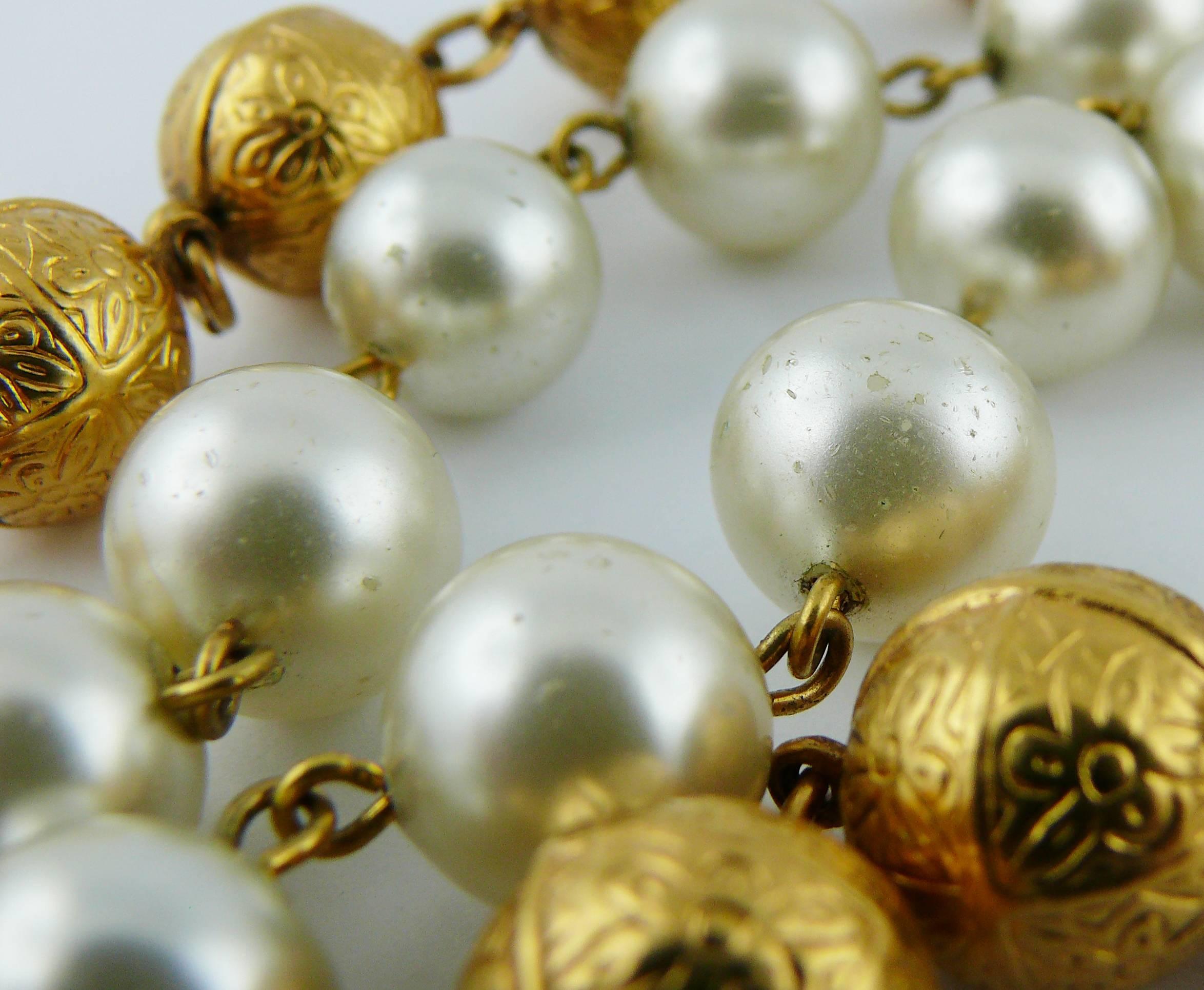Chanel Vintage Faux Pearls and Gold Balls Four Strand Bracelet For Sale 1