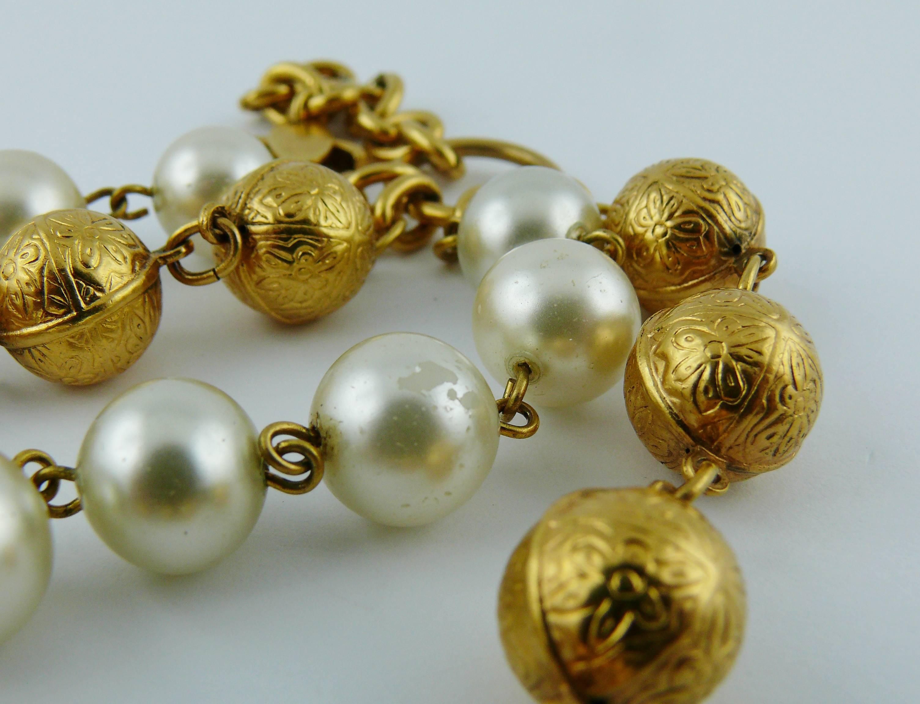 Chanel Vintage Faux Pearls and Gold Balls Four Strand Bracelet For Sale 2