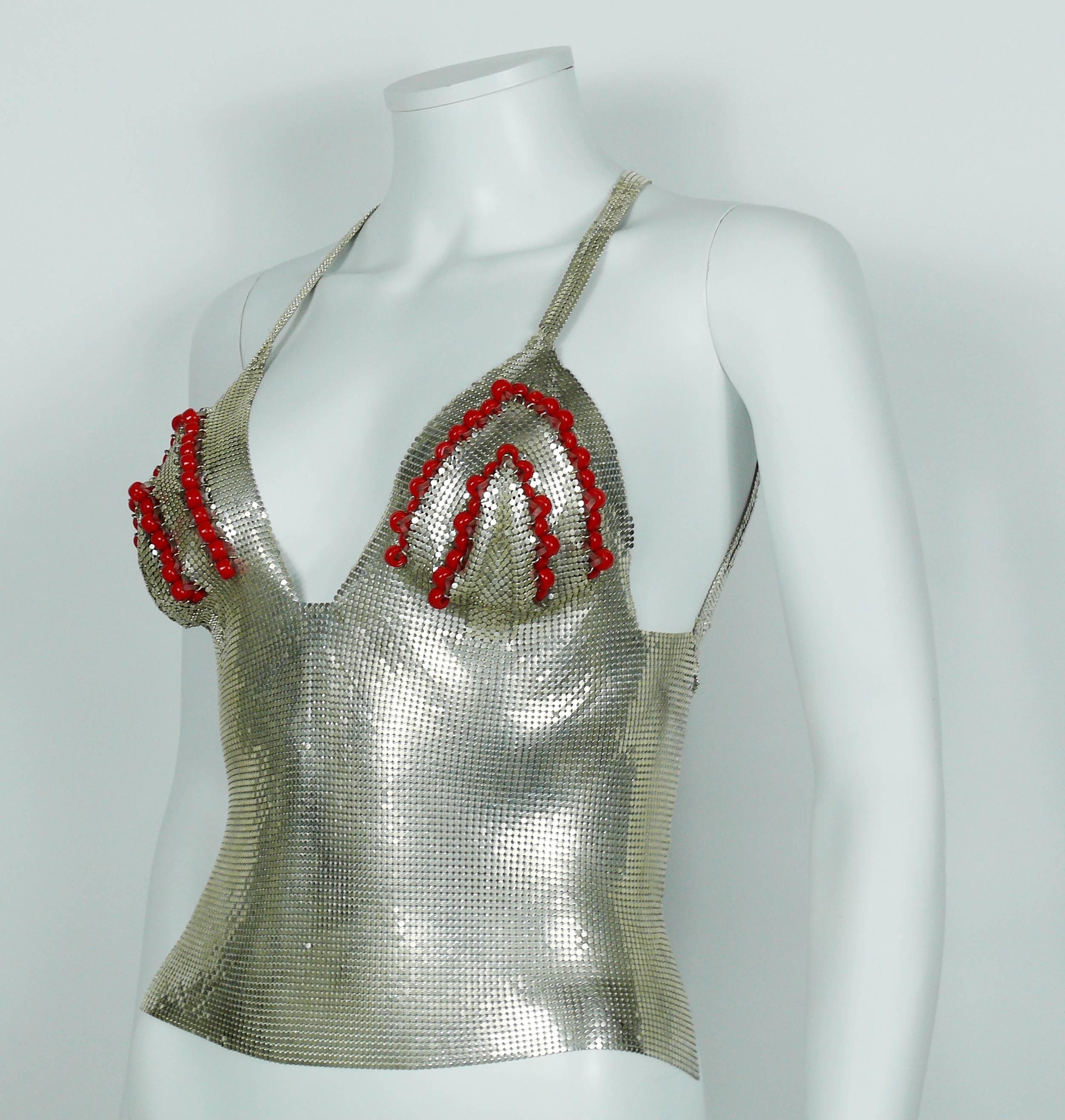 Paco Rabanne Chainmail Halter Top with Resin Bead Chevron Breast Detail In Good Condition For Sale In Nice, FR