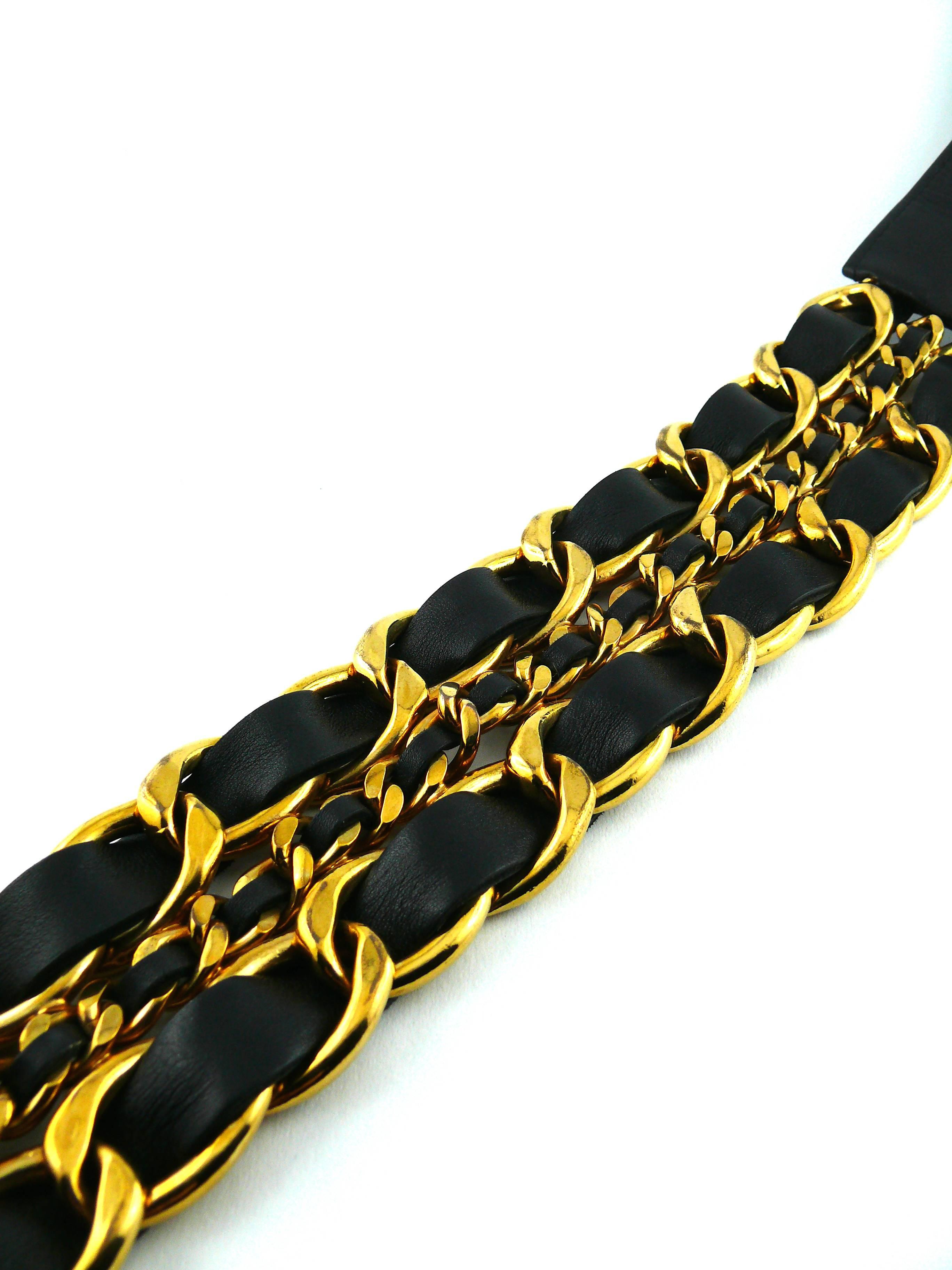 Black Chanel Vintage Large Iconic Chain and Woven Leather Belt