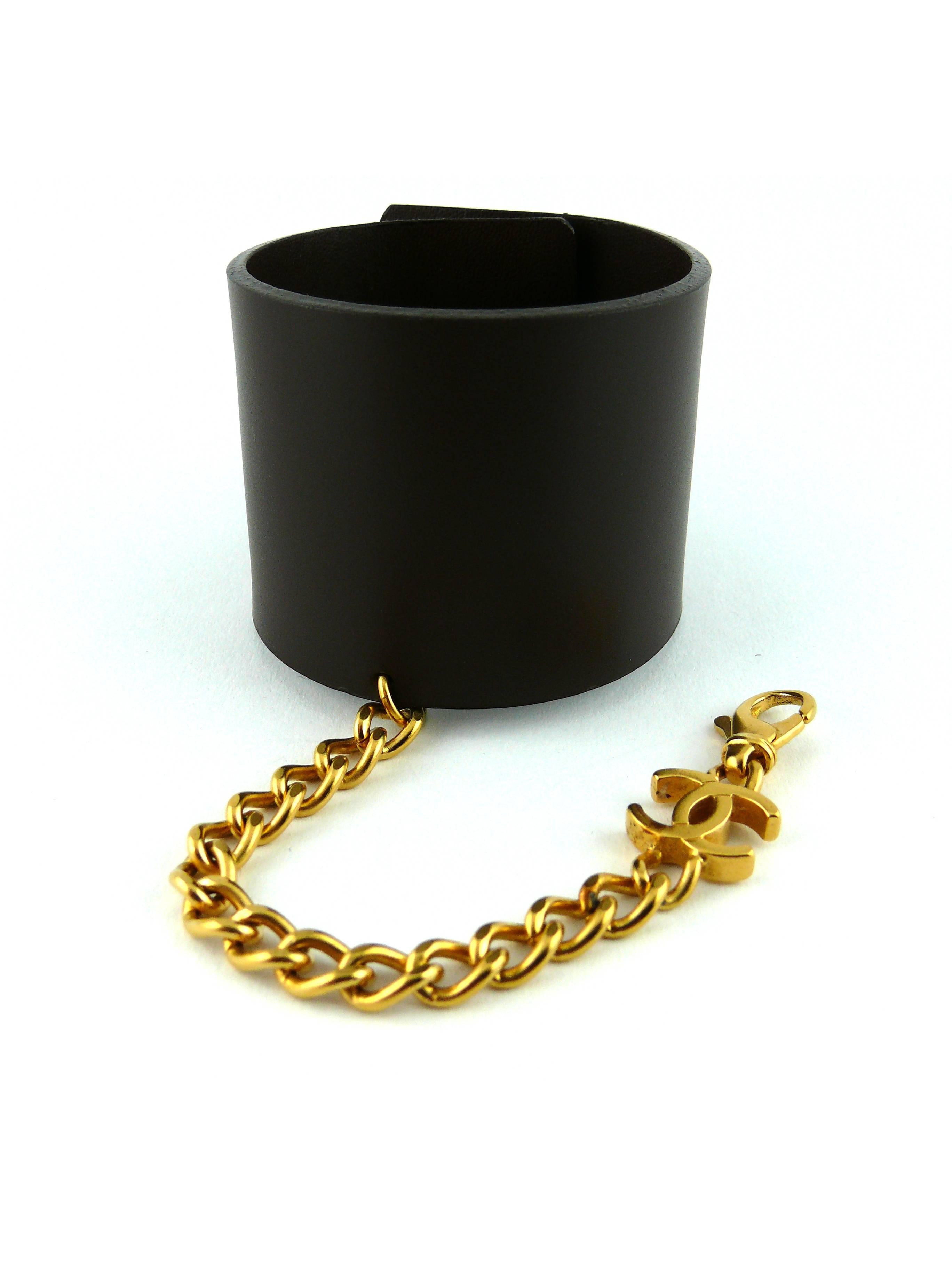 Chanel ID Tag and Chain Brown Leather Cuff Bracelet Spring 2003 2