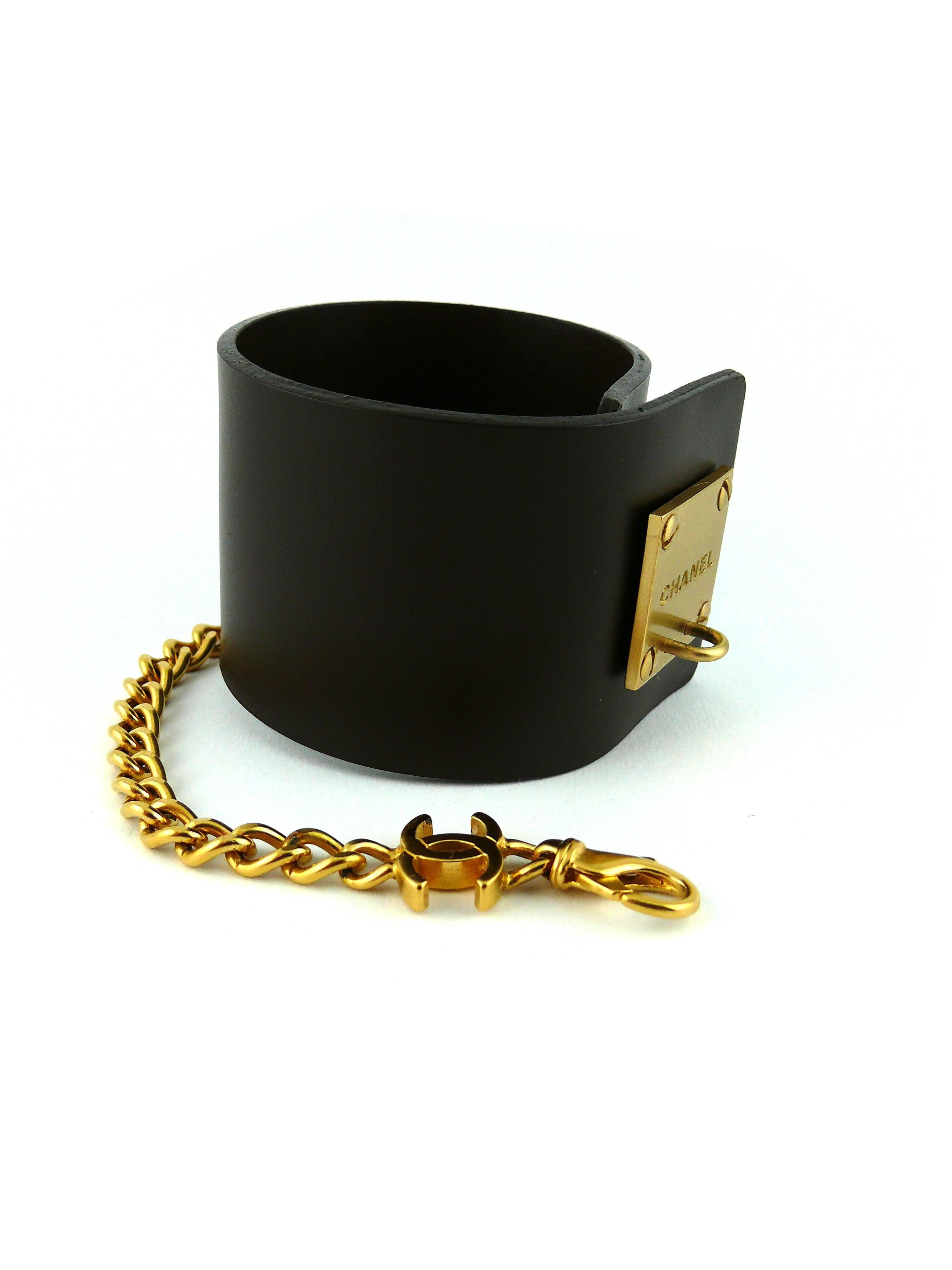 Chanel ID Tag and Chain Brown Leather Cuff Bracelet Spring 2003 1
