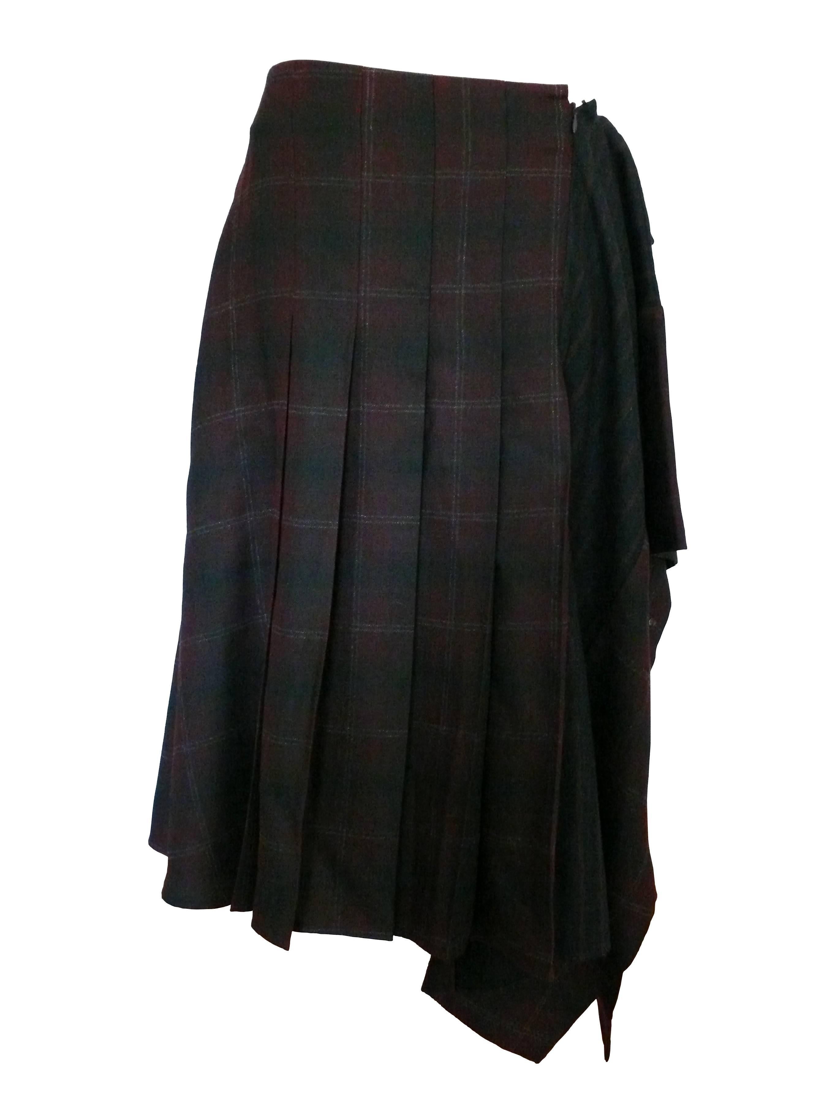 Kenzo Asymetrical Wool Tartan Kilt In Excellent Condition In Nice, FR
