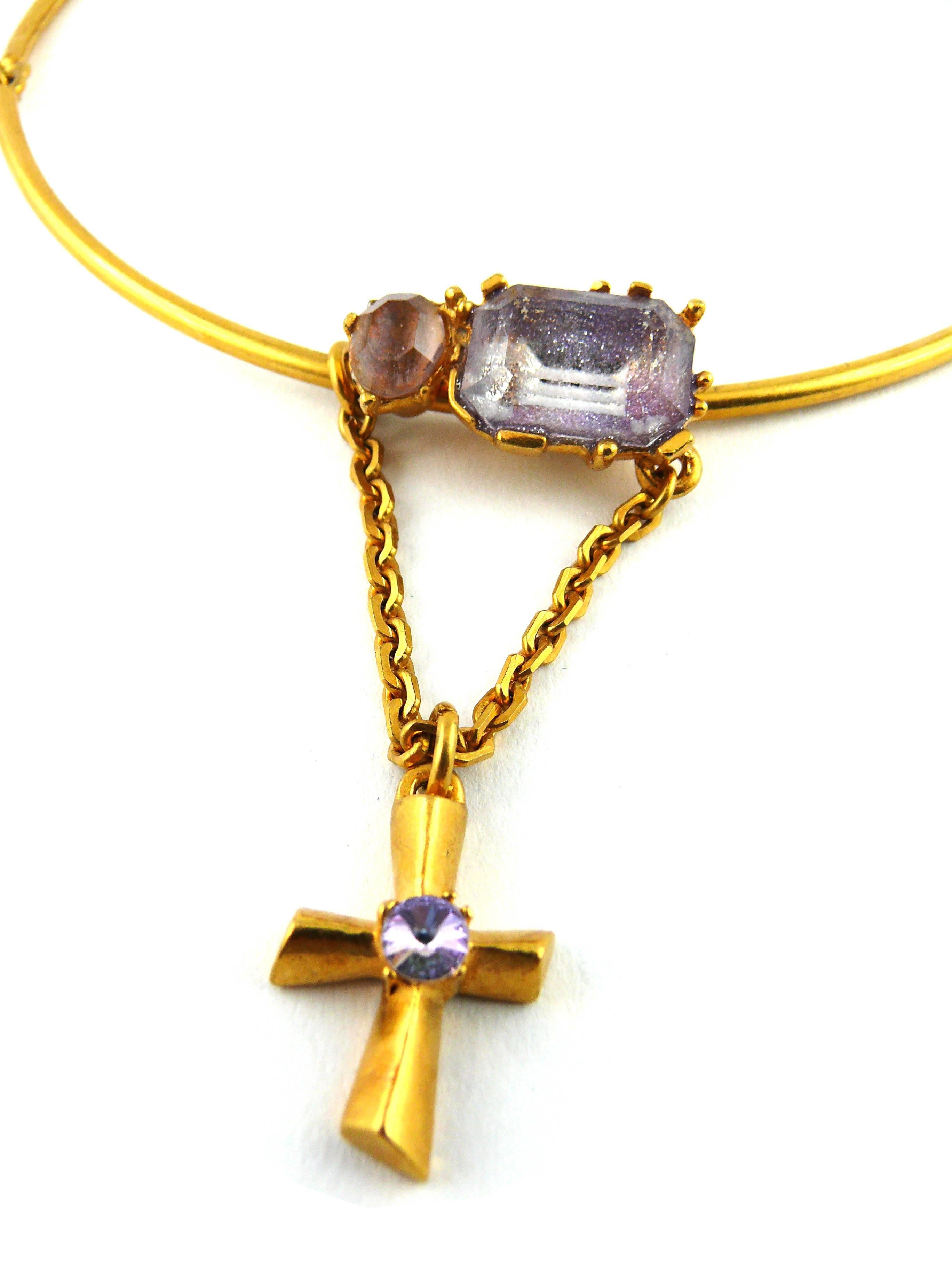 Christian Lacroix Vintage Jewelled Chocker Necklace with Cross Charm In Excellent Condition In Nice, FR