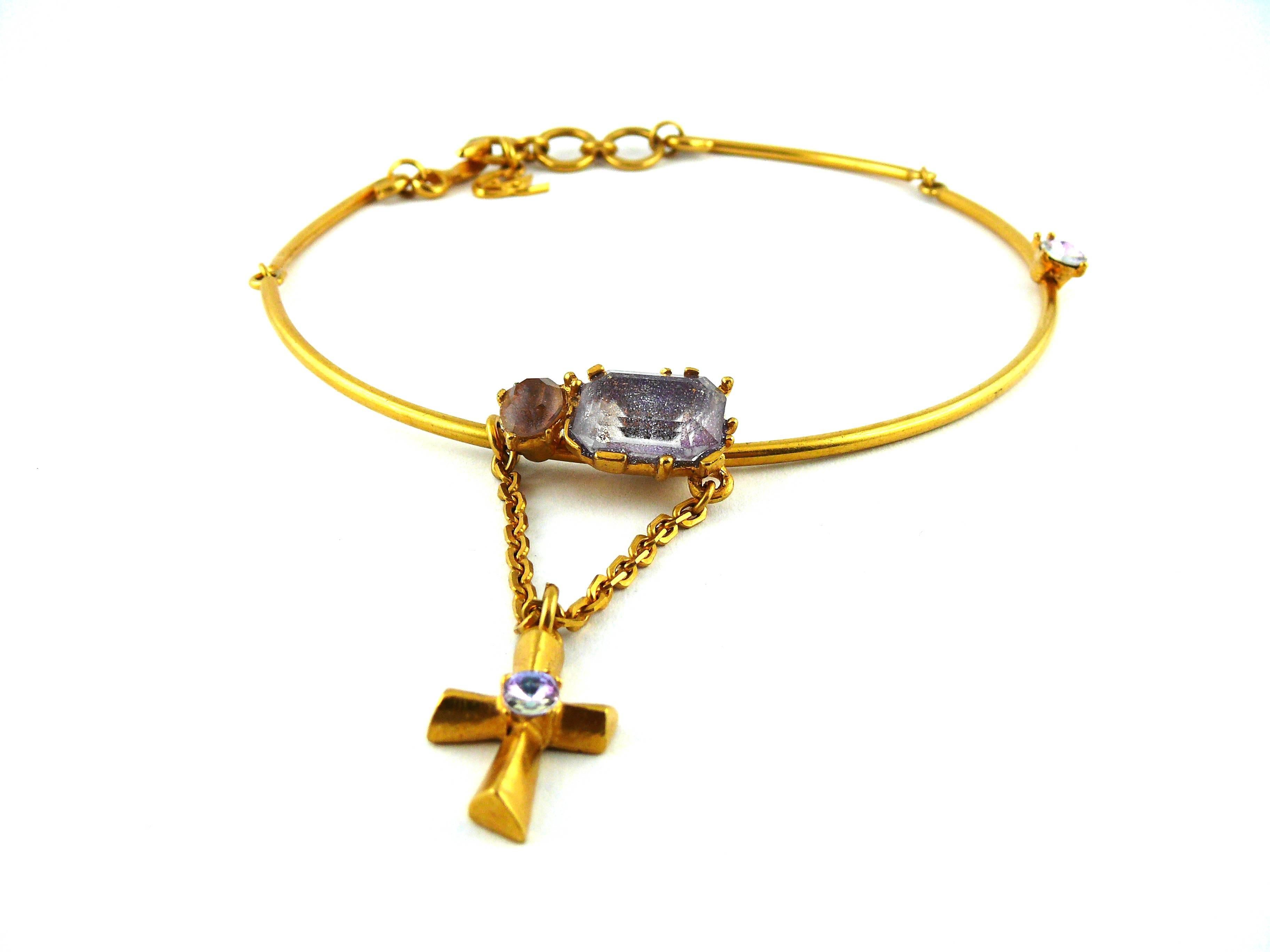 Women's Christian Lacroix Vintage Jewelled Chocker Necklace with Cross Charm