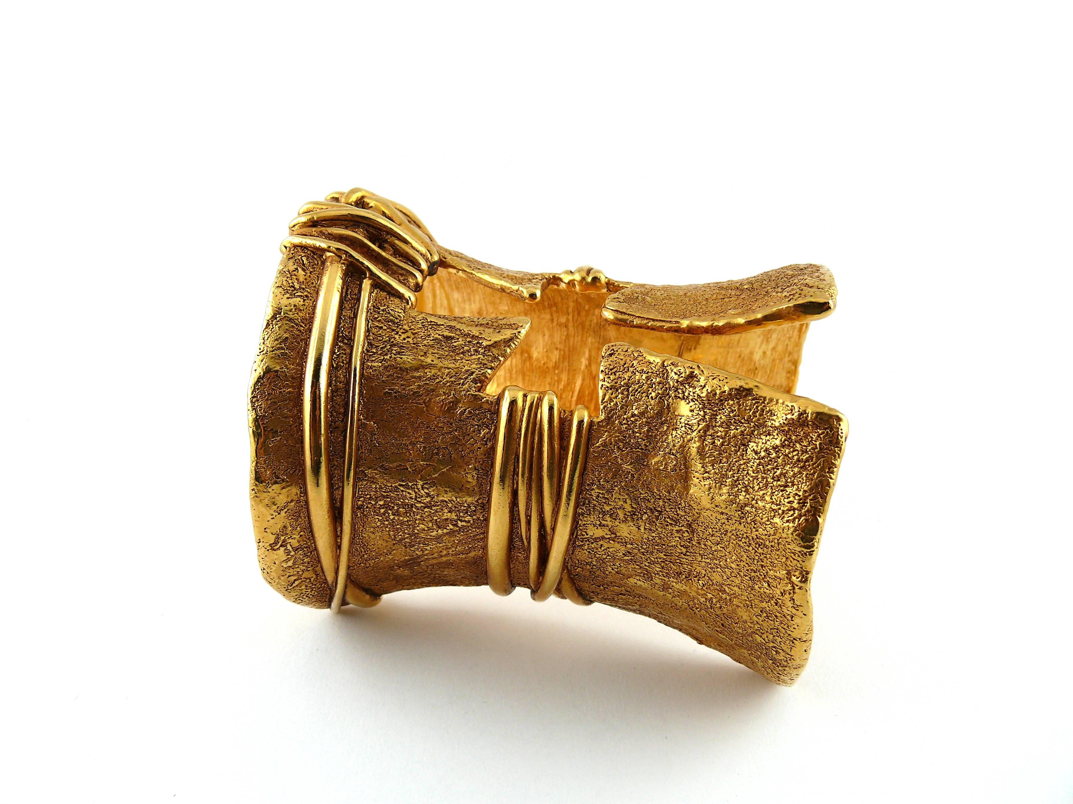 Women's Christian Lacroix Massive Vintage Gold Textured Cut Out Cross Cuff Bracelet