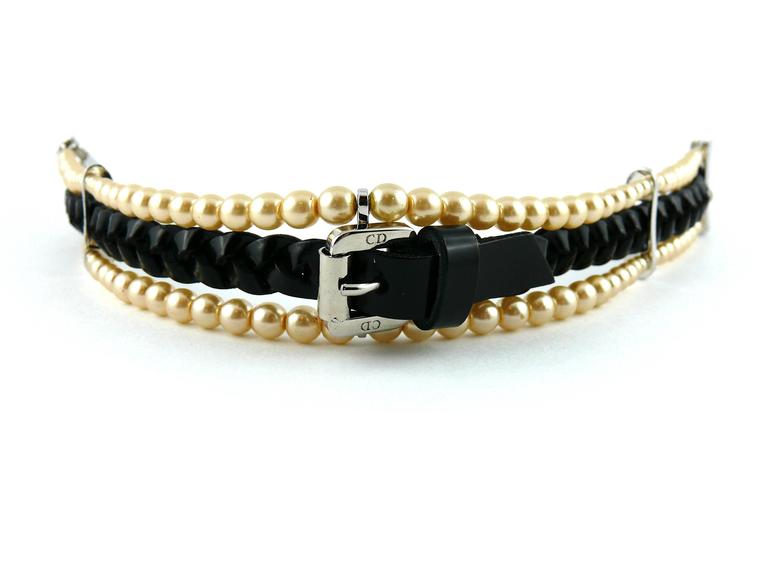 Christian Dior by John Galliano Pearl and Leather Collier de Chien Choker  at 1stDibs