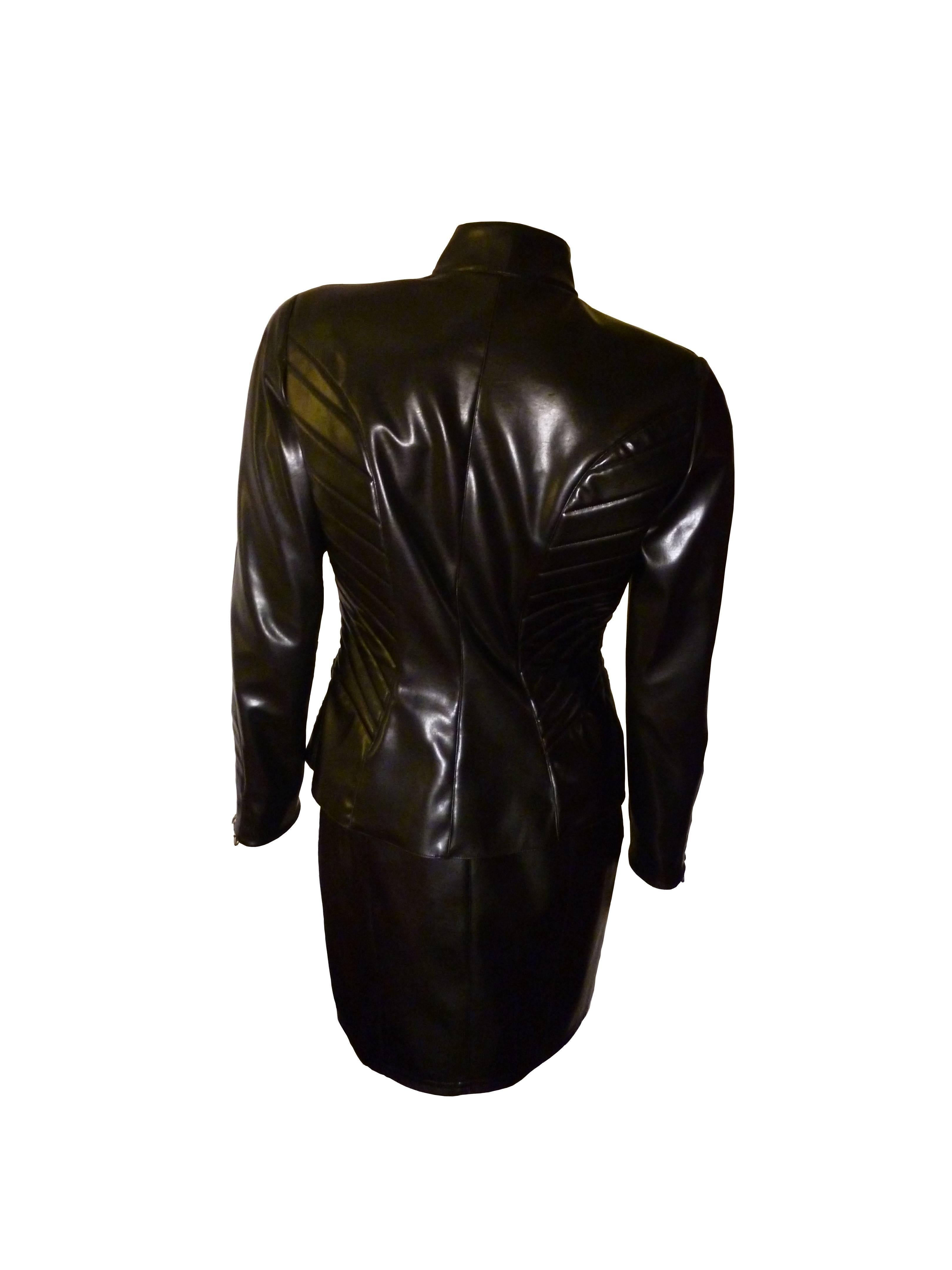 Thierry Mugler Vintage Black Rubber Jacket and Skirt Suit In Excellent Condition In Nice, FR