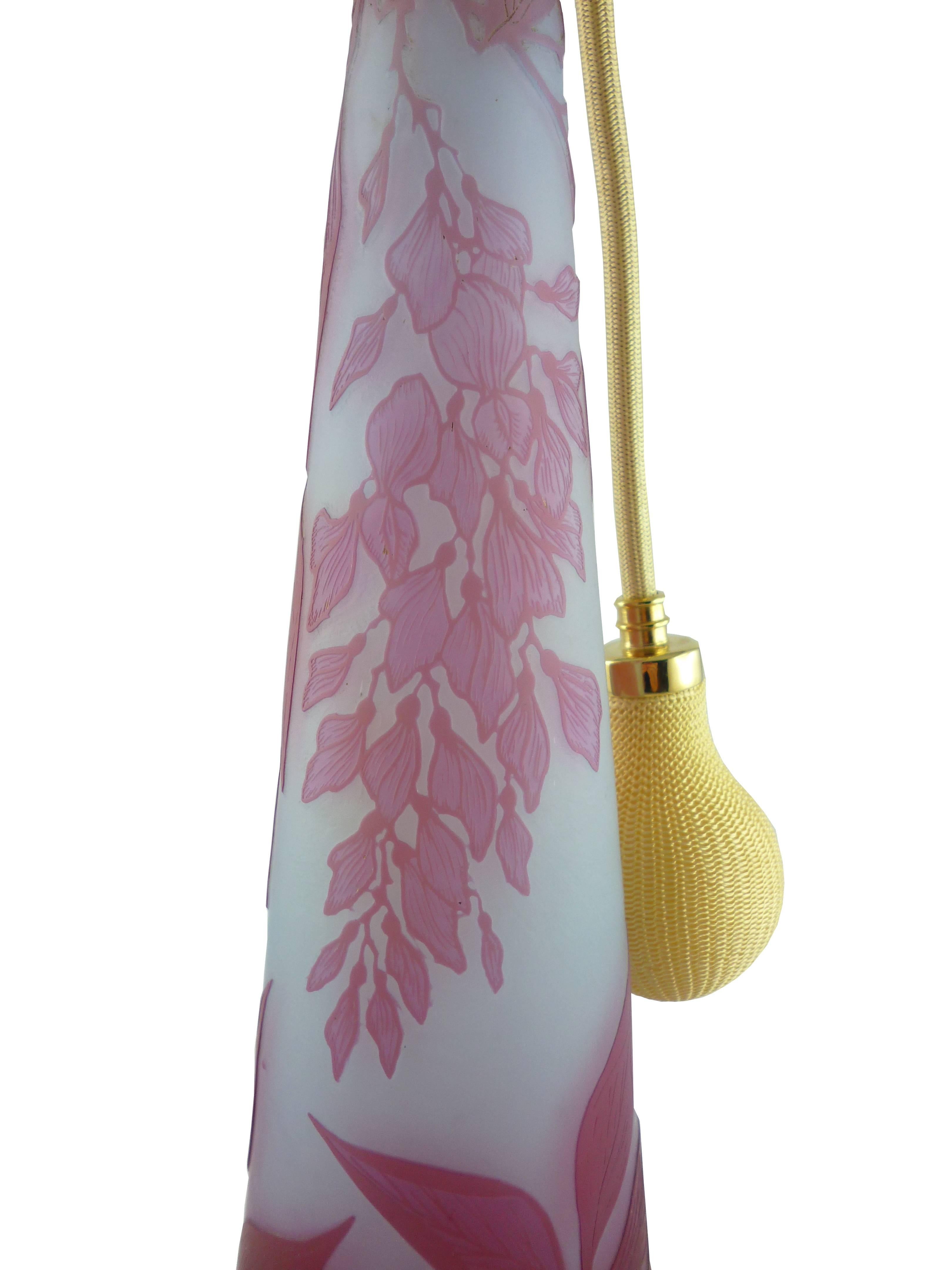 Georges Raspiller Ecole de Nancy Acid Etched Wisteria Perfume Atomizer In Excellent Condition In Nice, FR