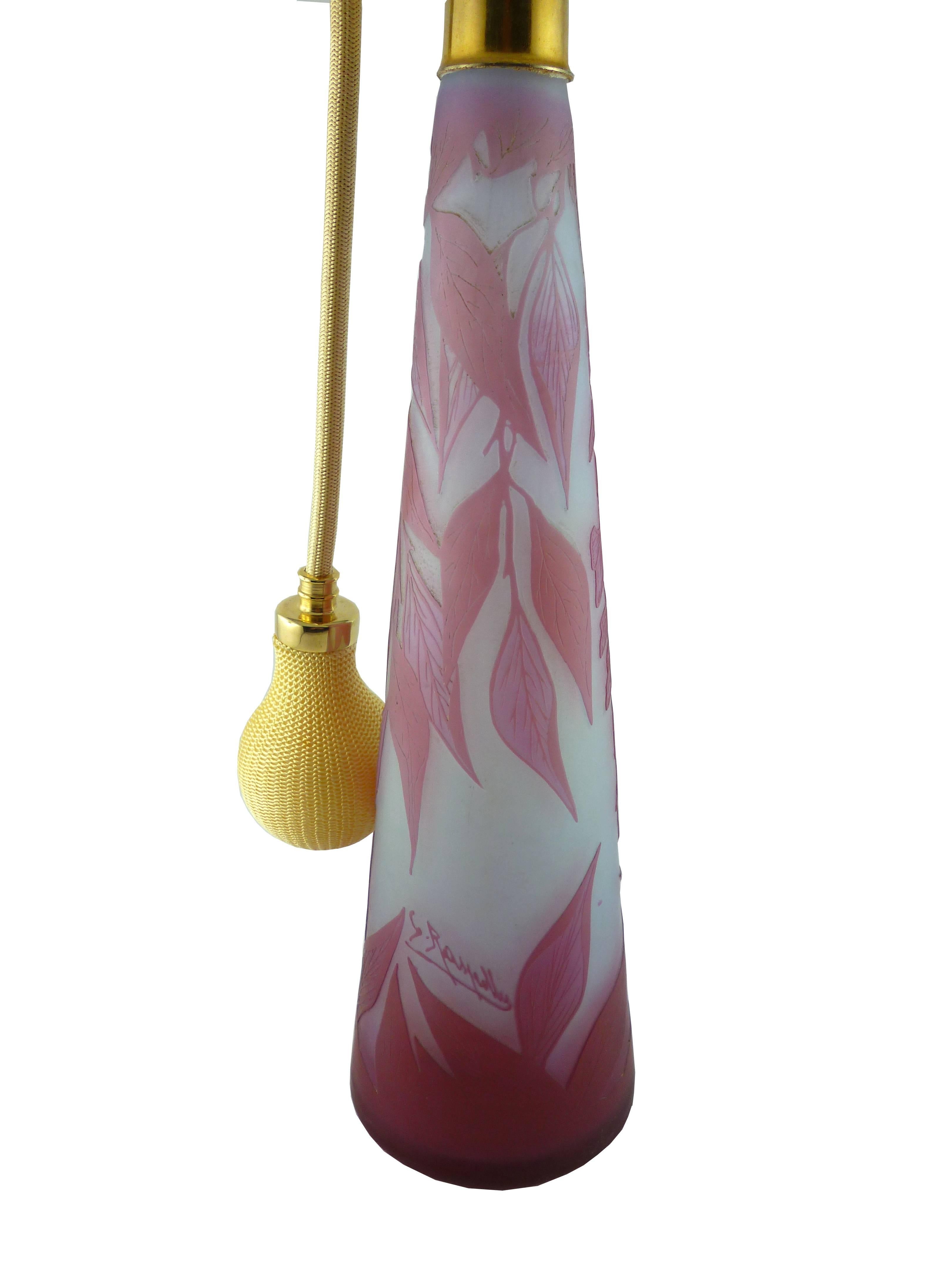 GEORGES RASPILLER huge perfume atomizer featuring a great acid etched wisteria pattern.

Circa 1910.

GEORGES RASPILLER was a master glass artist listed in the book 