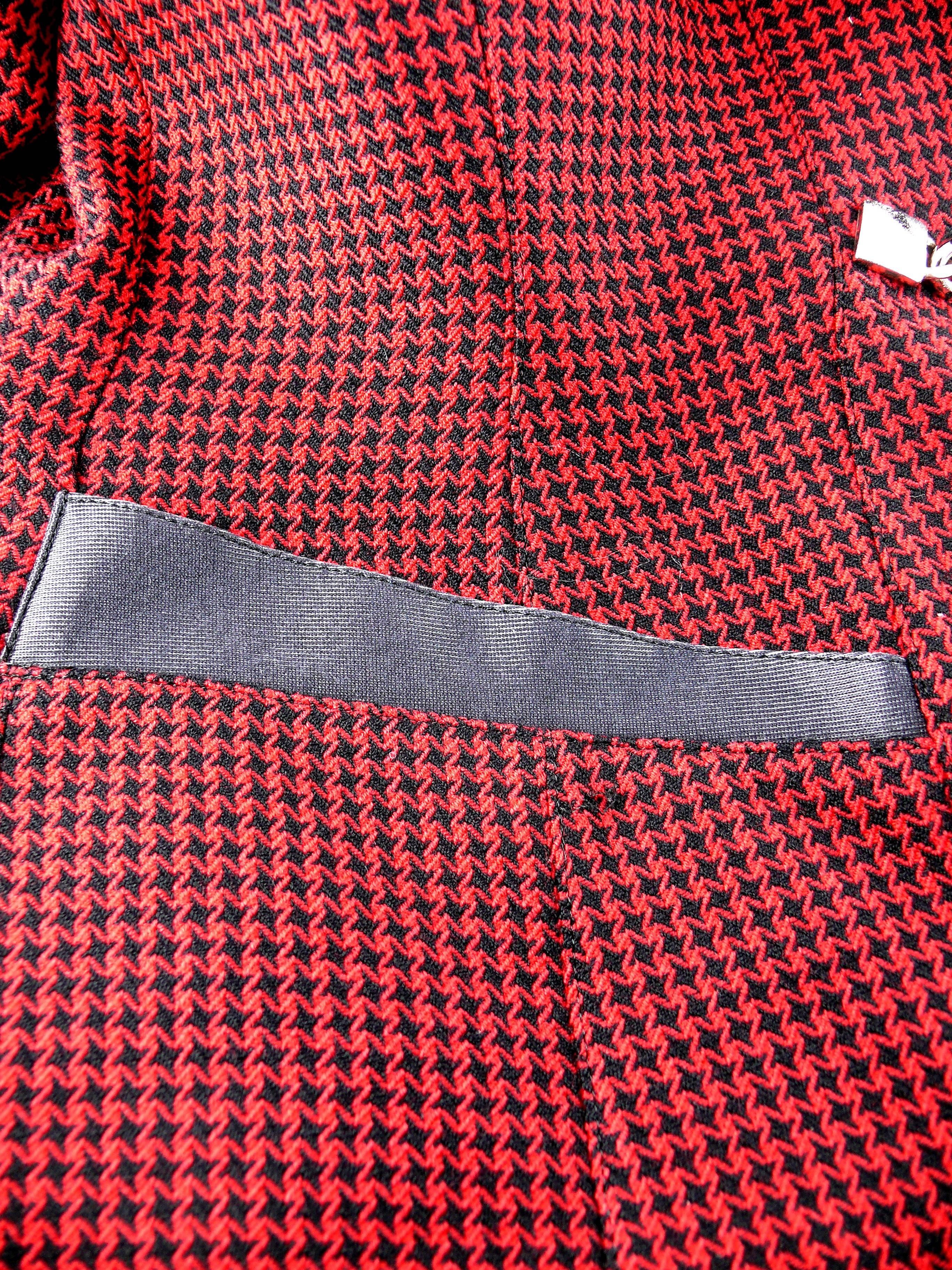 Red Thierry Mugler Vintage Houndstooth Wool Skirt Suit