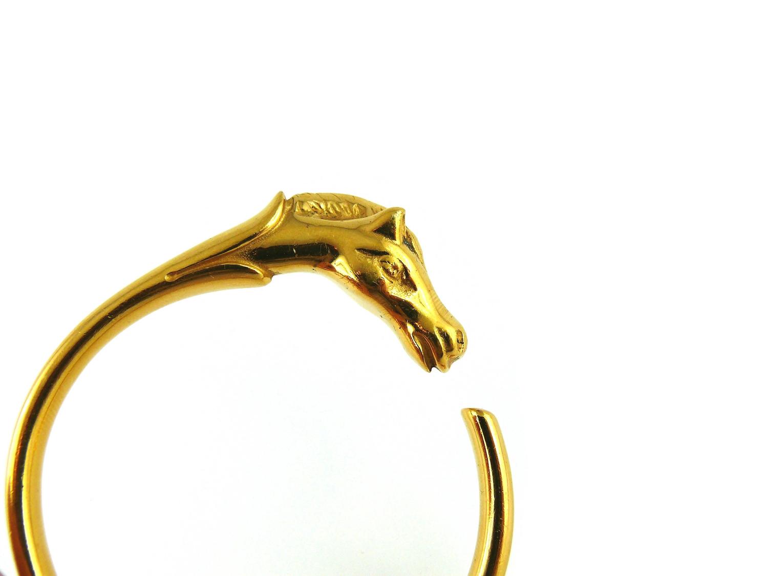 Hermes Paris Vintage Gold Plated Horse Head Bracelet Bangle at 1stdibs