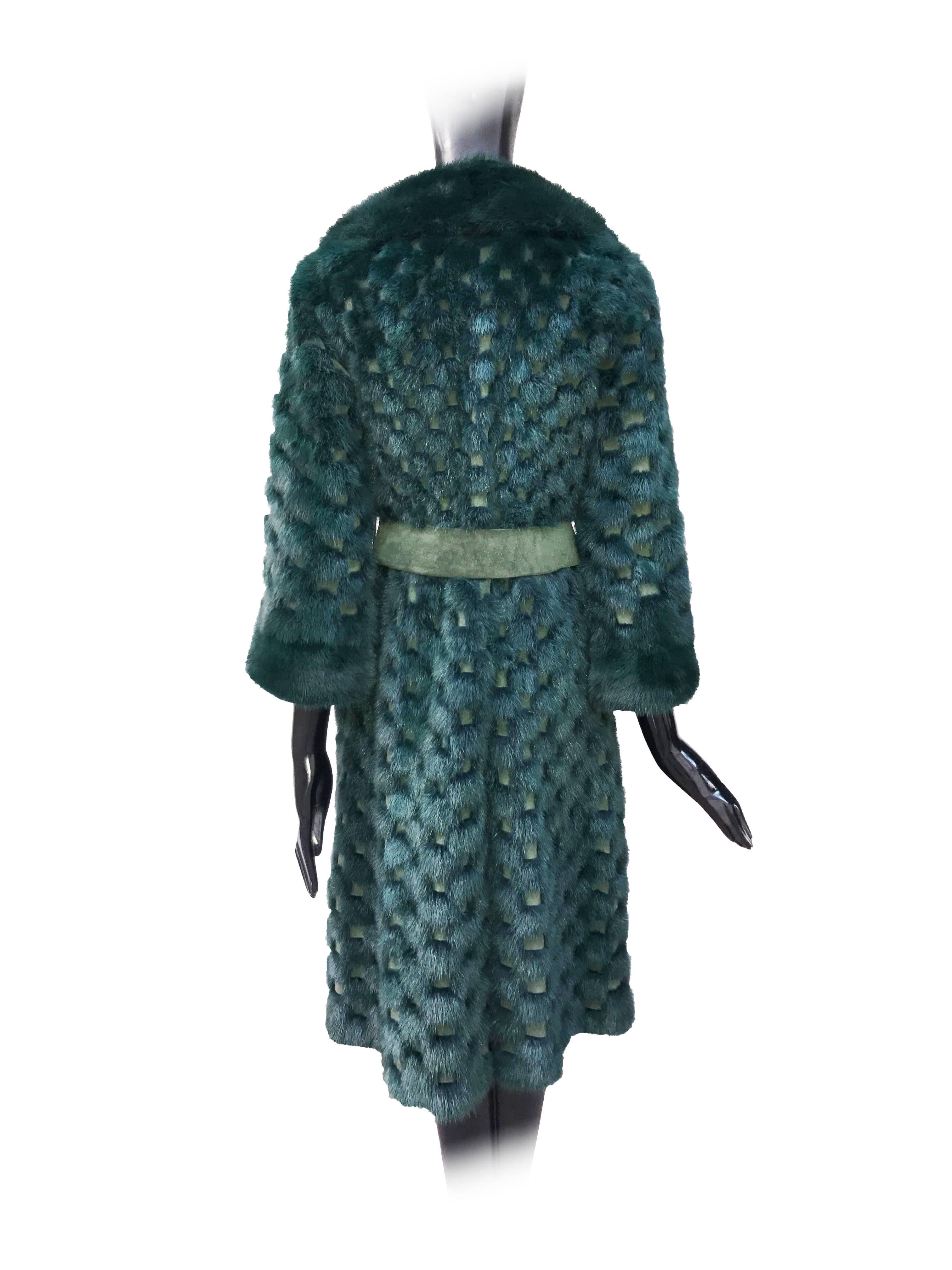 Christian Dior Rare Vintage Forest Green Mink/Leather basketweave coat. In Excellent Condition In Palm Beach, FL