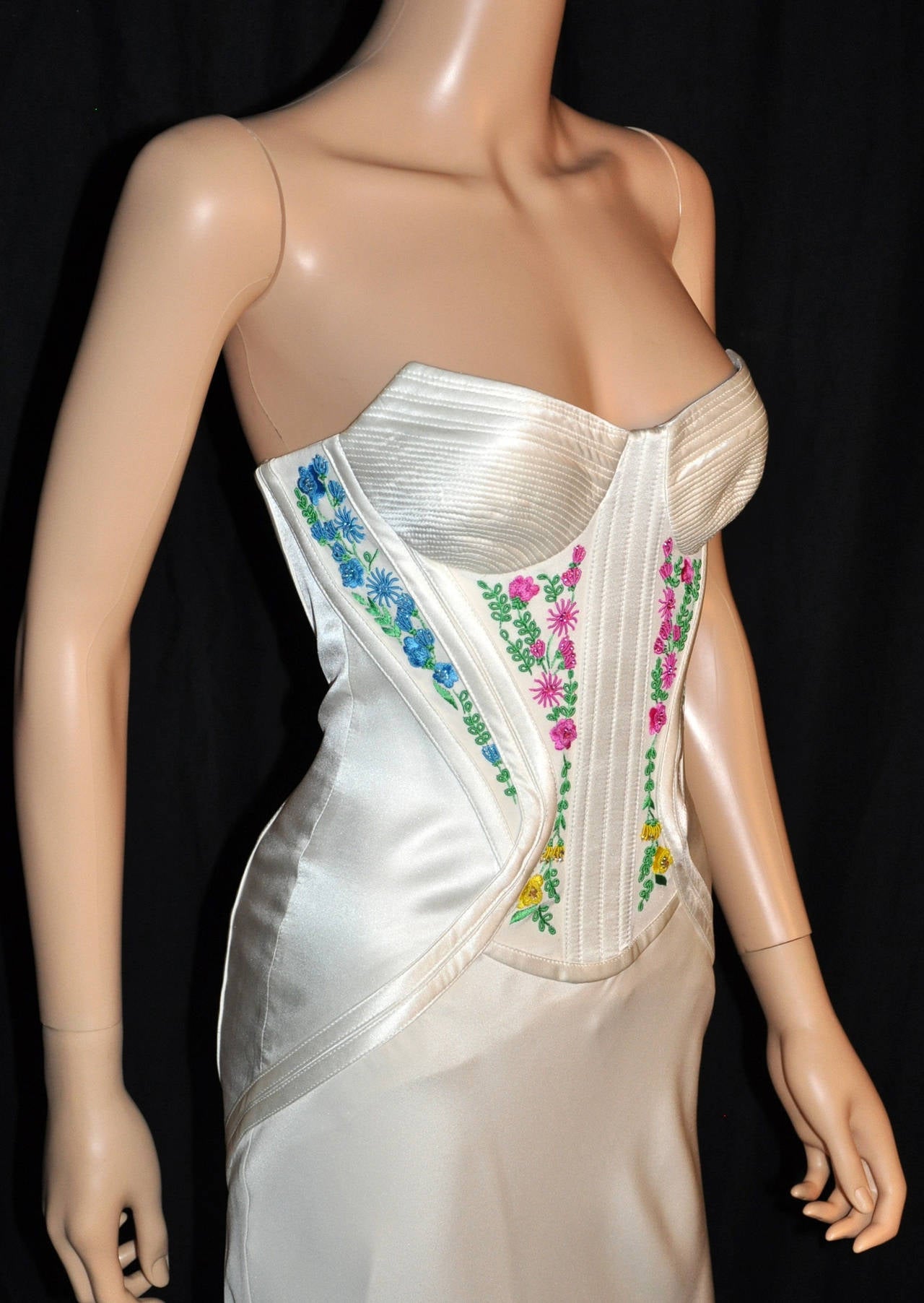 Beige Revived from Gianni Versace’s archive! EMBROIDERED CORSET SILK LONG DRESS