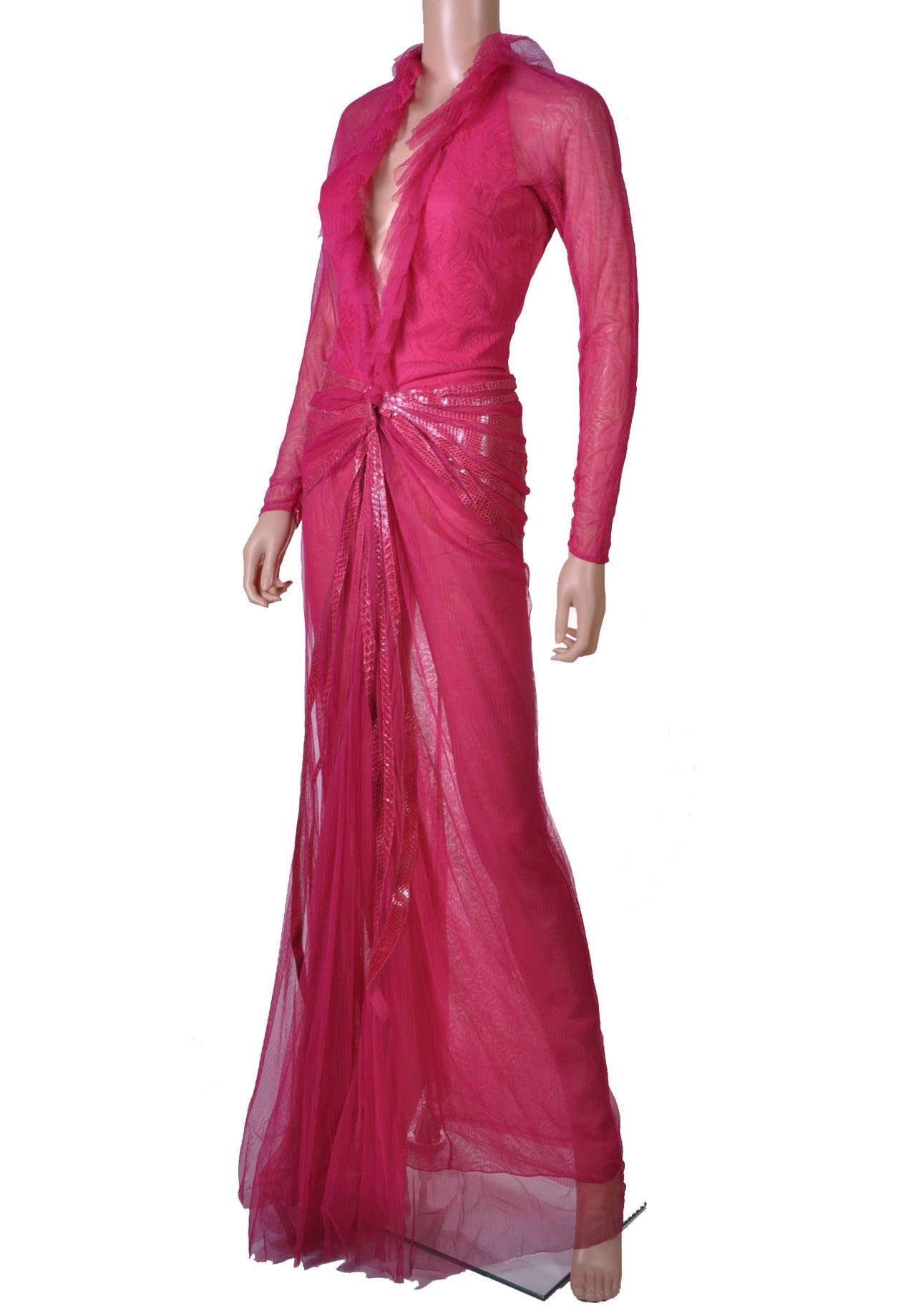 Women's NEW and HIGHLY COLLECTIBLE VERSACE PINK LACE AND SNAKESKIN GOWN