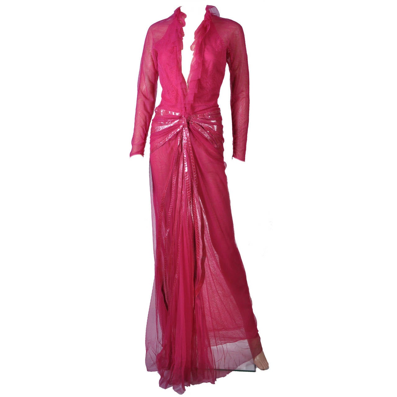 NEW and HIGHLY COLLECTIBLE VERSACE PINK LACE AND SNAKESKIN GOWN