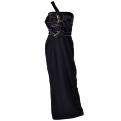 S/2009 L# 30 VERSACE ONE SHOULDER BLACK SILK LONG DRESS GOWN With HEART 42 - 6