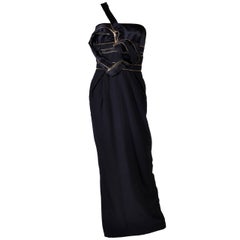 Versace S/2009 - Robe longue en soie noire, à une épaule, L n° 30 avec cœur, 42 - 6