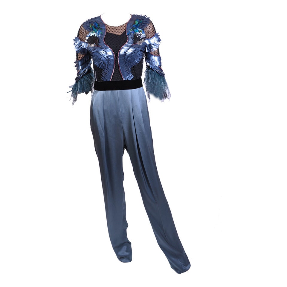 New  GUCCI FEATHER EMBROIDERED JUMPSUIT