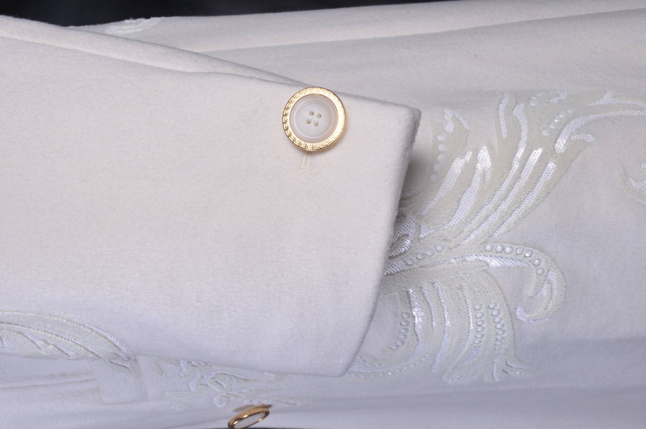Gray New VERSACE WHITE 100% CASHMERE EMBELLISHED MEN's COAT