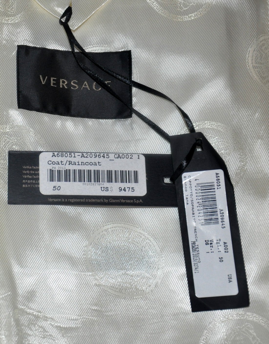 New VERSACE WHITE 100% CASHMERE EMBELLISHED MEN's COAT 2