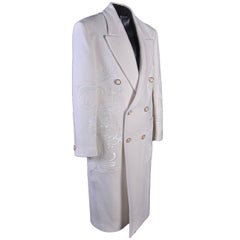 Versace - Manteau pour homme blanc 100 % cachemire avec ornements, état neuf