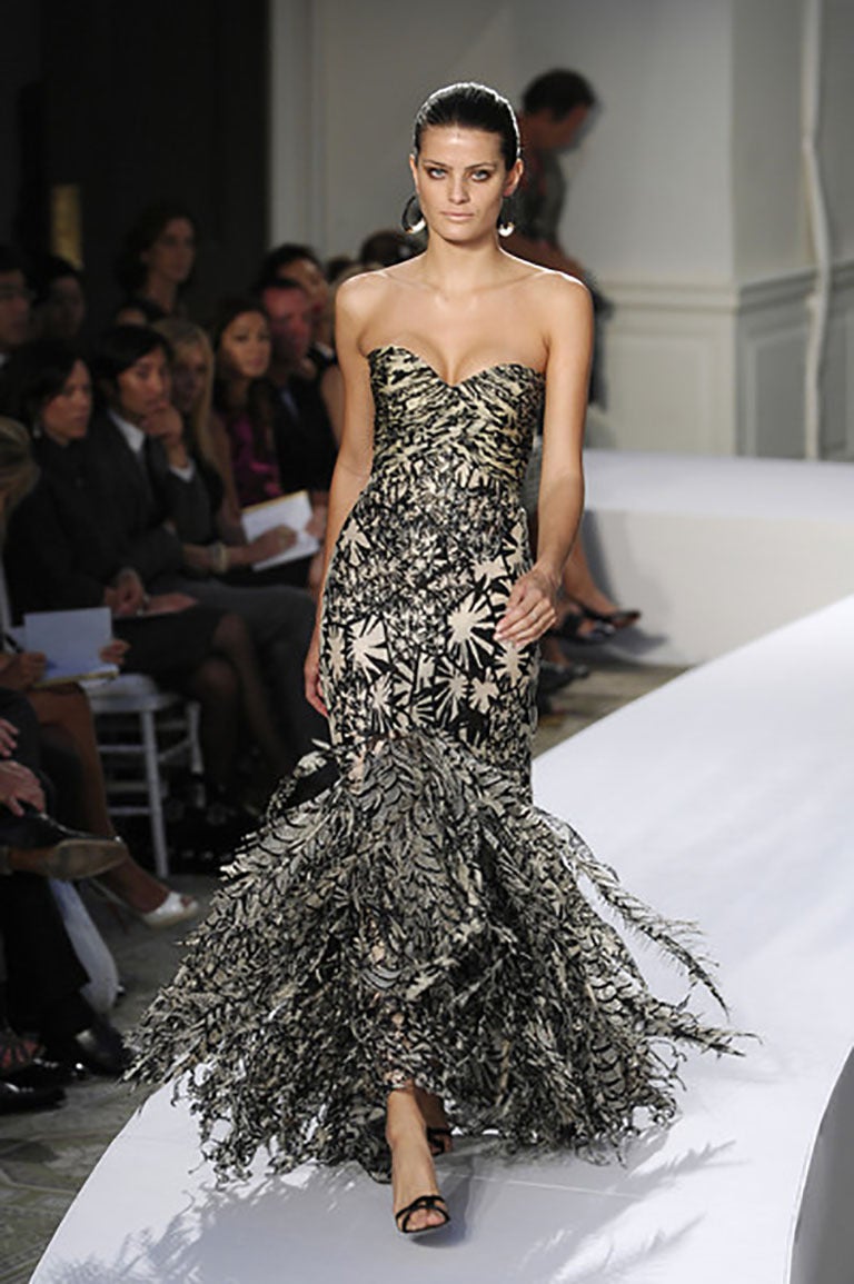 S/S 2008 ICONIC OSCAR DE LA RENTA FEATHER DRESS GOWN from AD CAMPAIGN