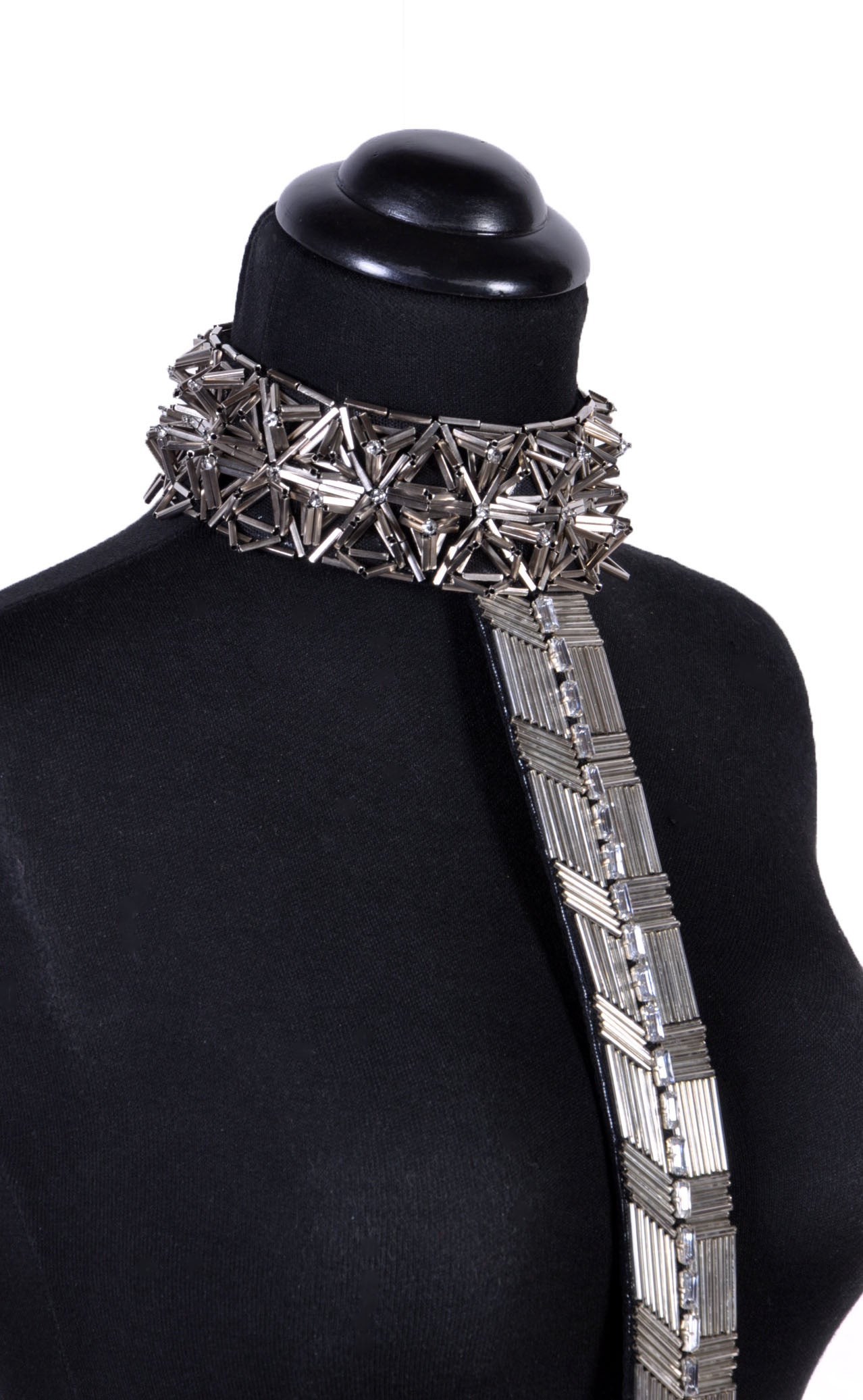 Black F/W 2013 Look # 30 NEW VERSACE T-STRAP EMBELLISHED HARNESS with CRYSTALS 38 - 4