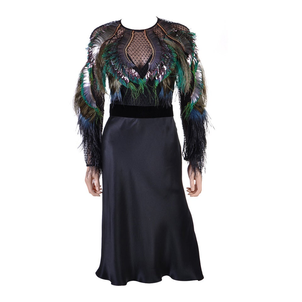 Gucci Feather Embroidered Evening Dress