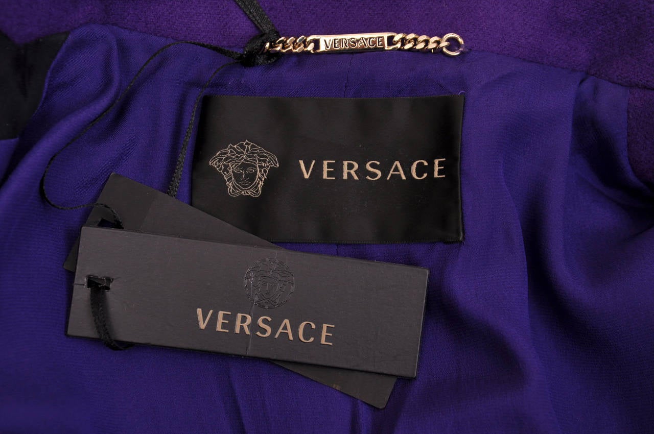 New VERSACE Purple Wool Coat With Leather For Sale at 1stDibs | purple ...