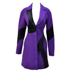 New VERSACE Purple Wool Coat With Leather 7