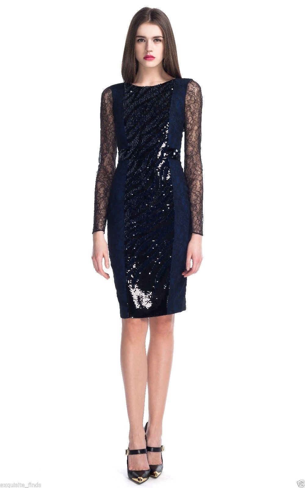 Black New VERSACE Sequin Embroidered Lace Cocktail Dress Sz 38 For Sale