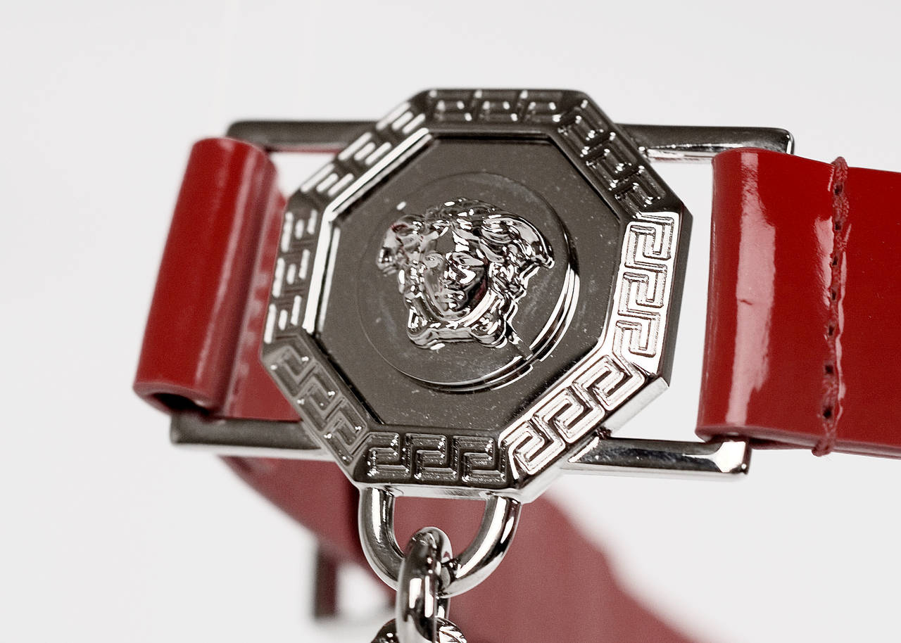 Women's Versace Red Leather Belt with Chains