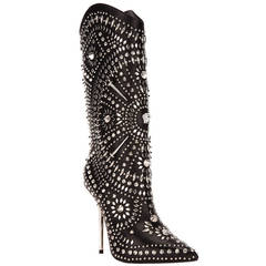 New VERSACE Black Leather Studded Western Stiletto Boots