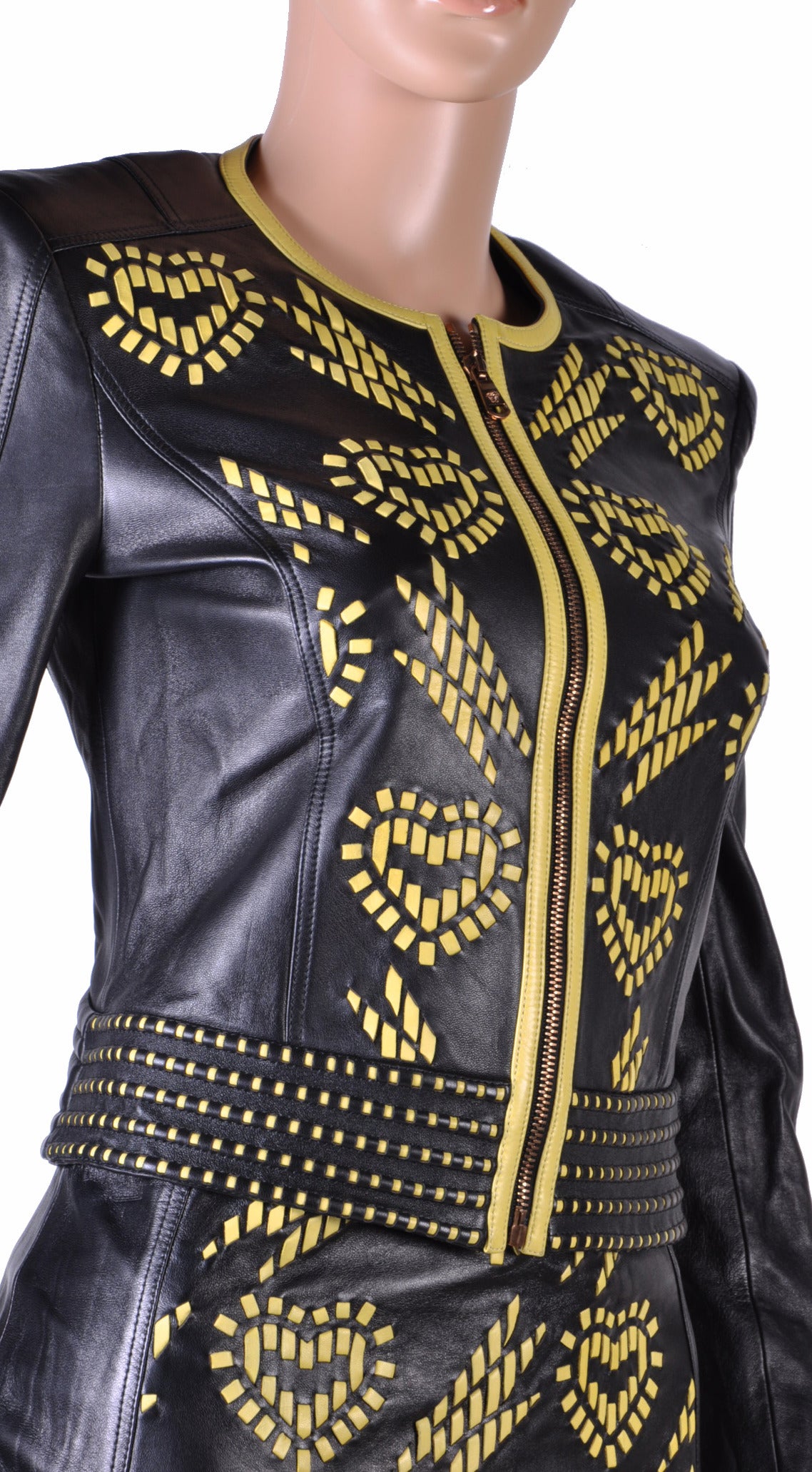 New VERSACE Leather Jacket and Skirt Suit In New Condition In Montgomery, TX