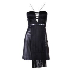 New Versace Black Silk Fringe Top and Leather Skirt 4
