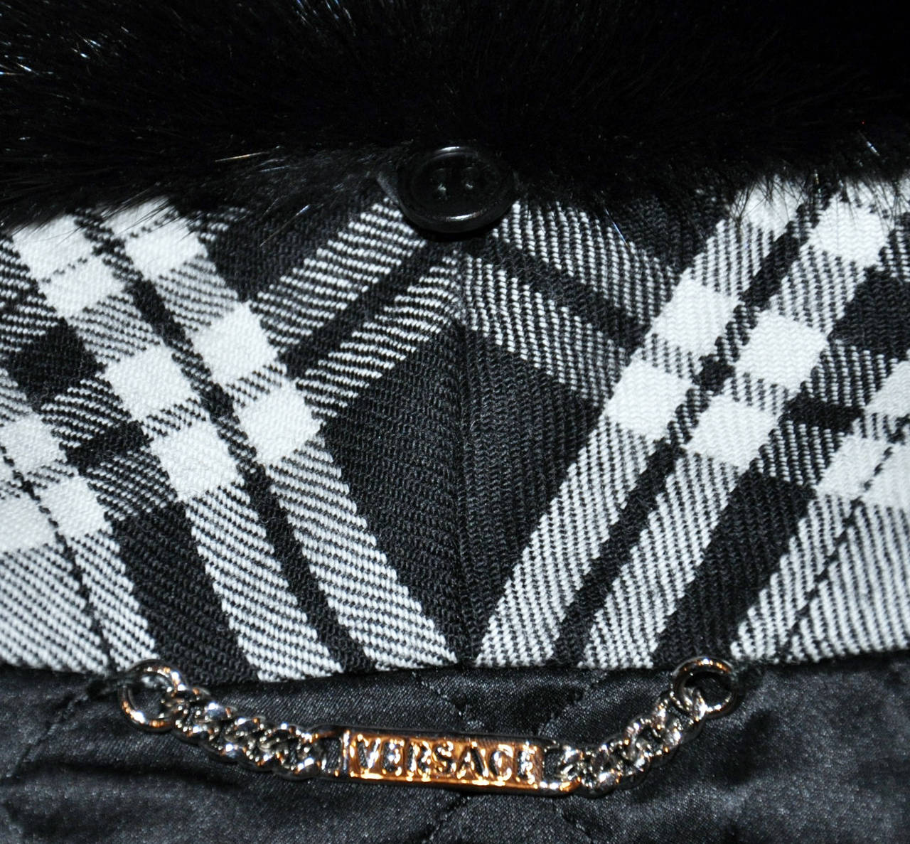 New VERSACE Wool Tartan Plaid Coat With Mink Fur For Sale 3