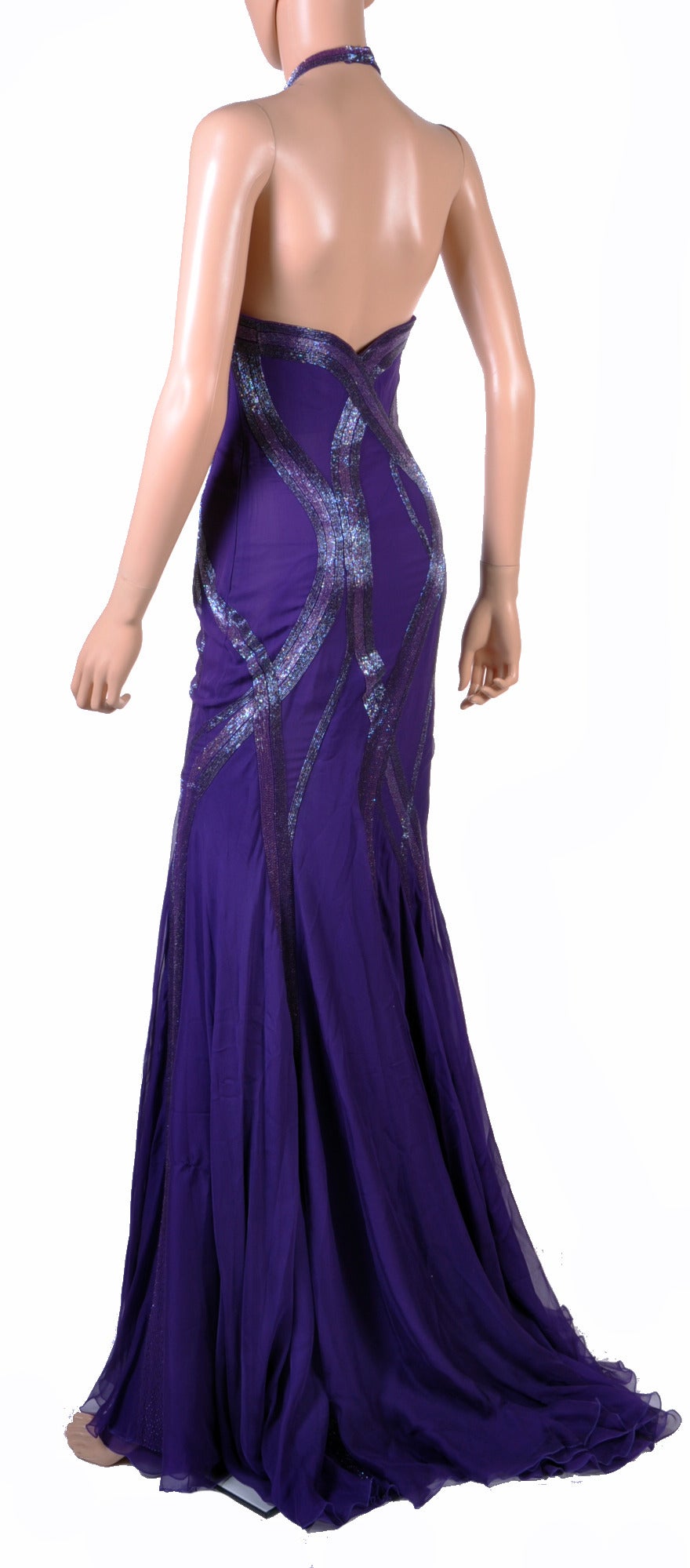 New Versace Embellished Purple Silk Mermaid Gown 2