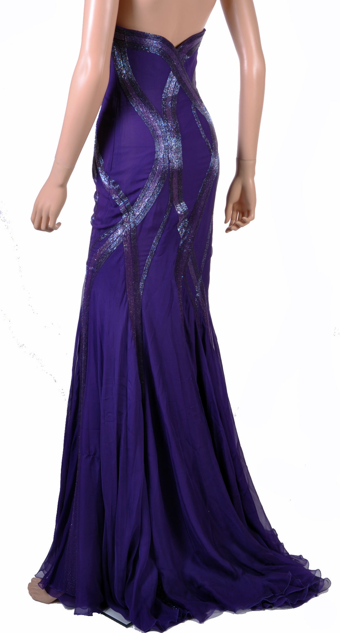 New Versace Embellished Purple Silk Mermaid Gown 3