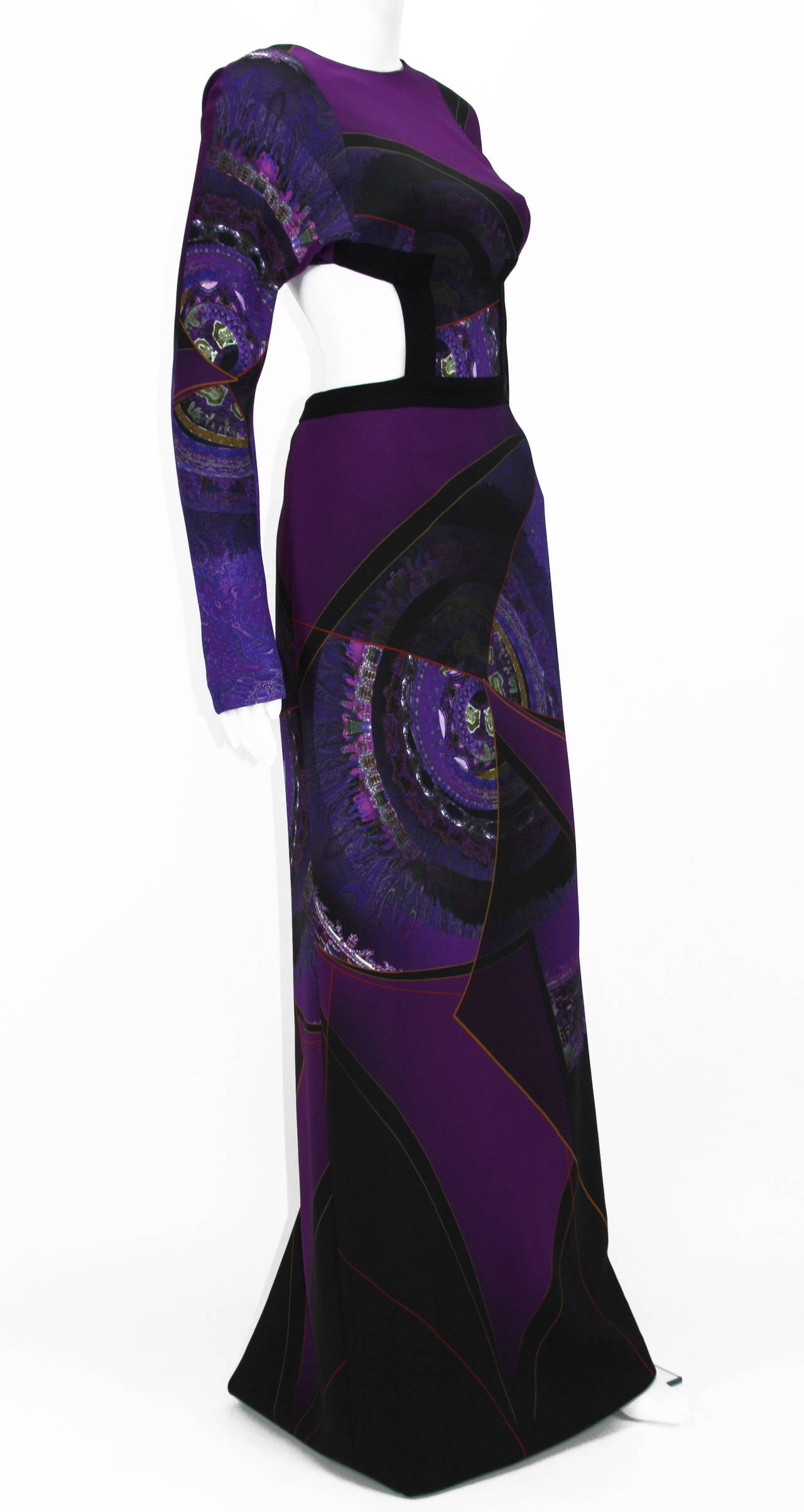 Black New ETRO RUNWAY SIDE CUTOUT OPEN BACK PRINTED GOWN