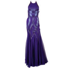 New Versace Embellished Purple Silk Mermaid Gown